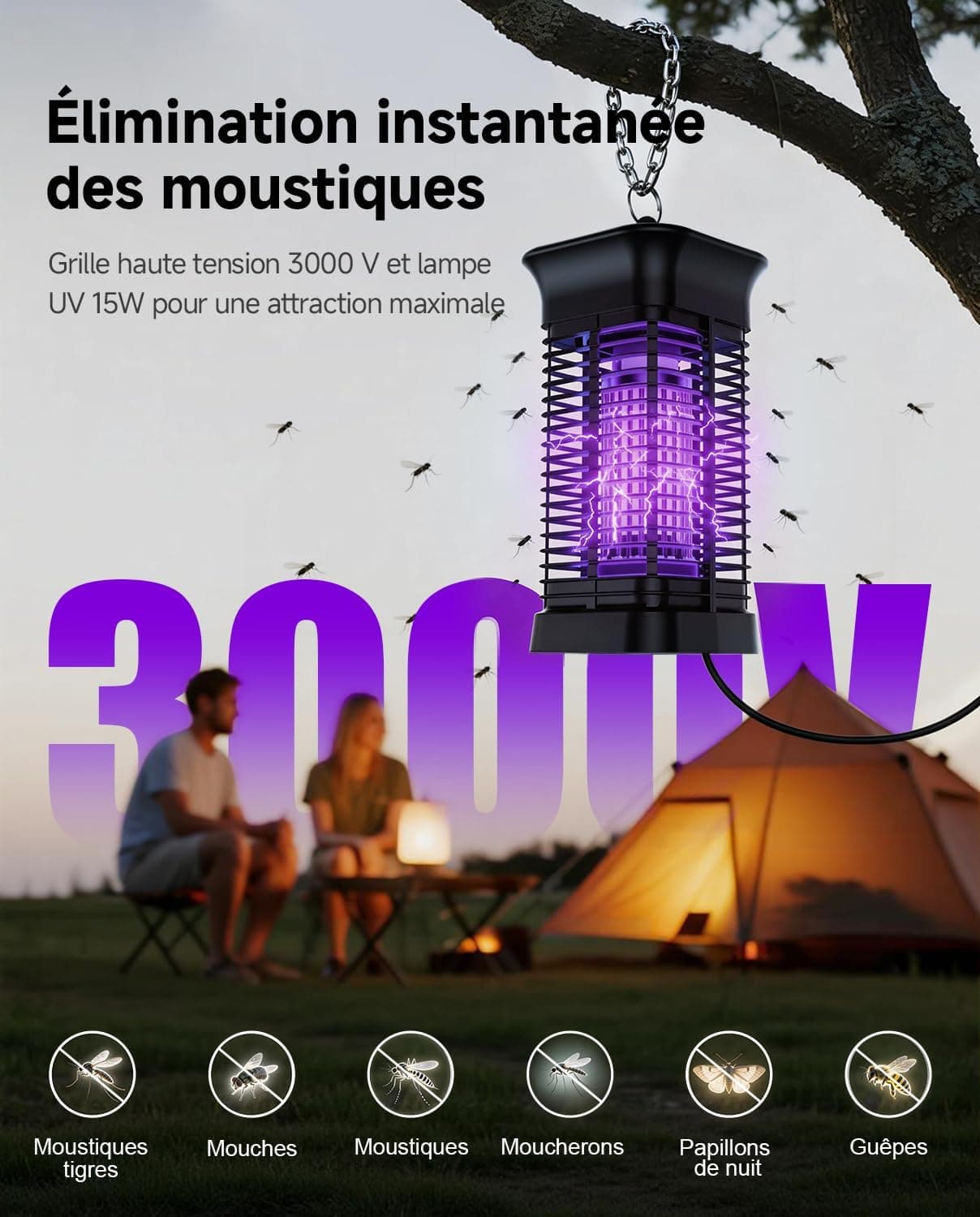 Lampe Anti Moustique, Zanzariera Électrique pour Intérieur Extérieur