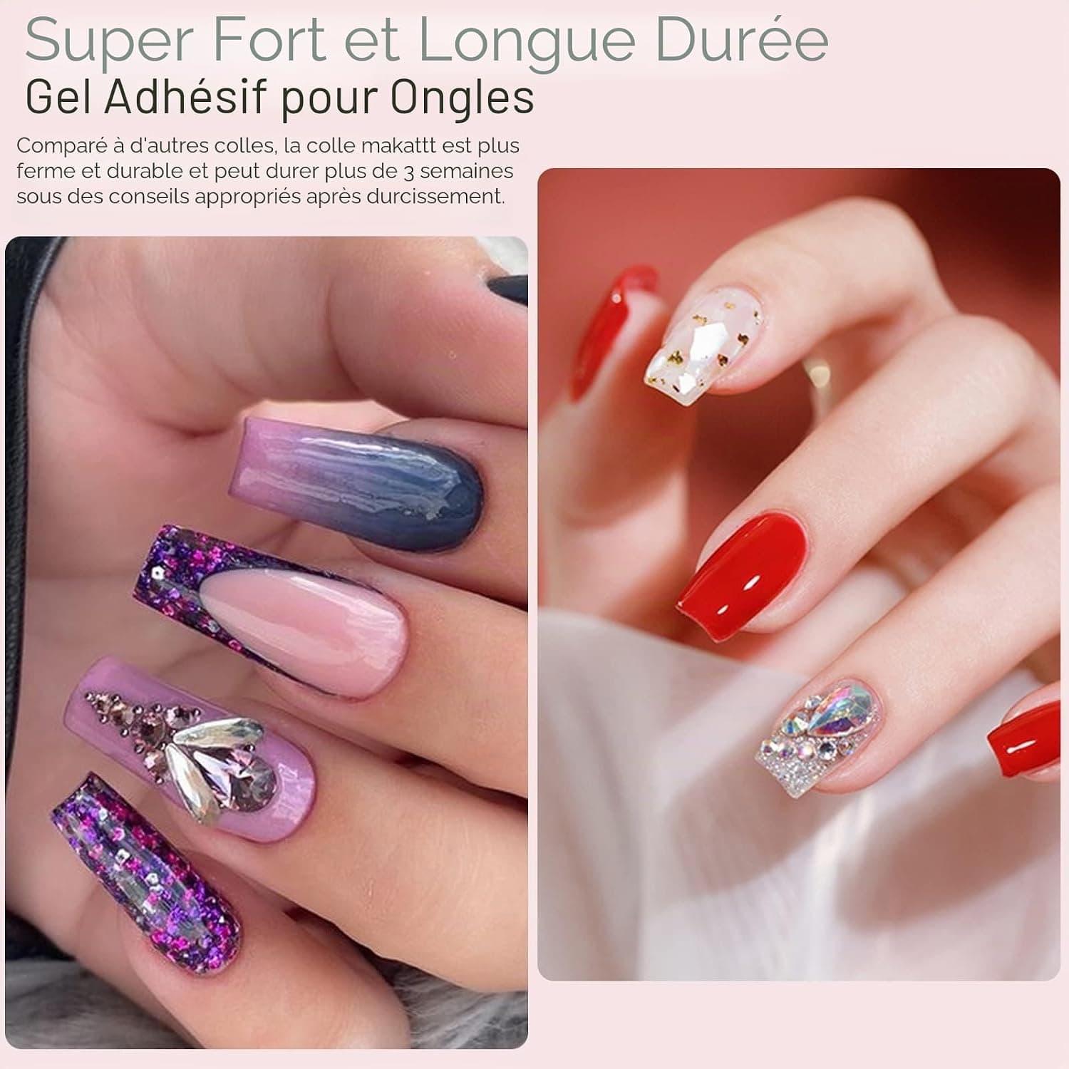 Makartt Kit avec colle super adhésive gel pour ongles avec strass et cristaux, 30 g et 8g