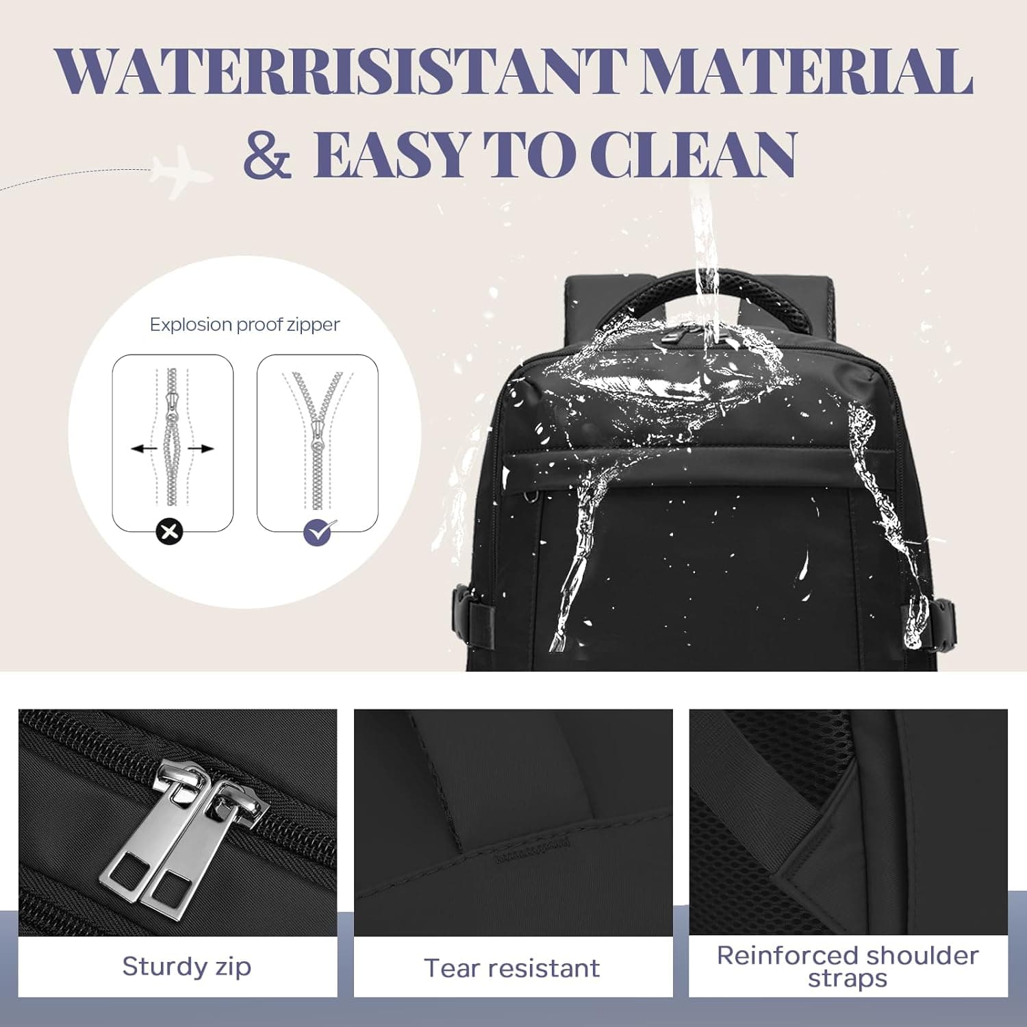 Yankony Sac a Dos Voyage Cabine Avion 40x30x20 Ryanair Bagages Cabine | avec Pochette Antivol Sac de Voyage Femme Homme Sac Cabine Avion RéSistant à L'Eau 24 L Sac à Dos Bag Main Valise Quotidiens