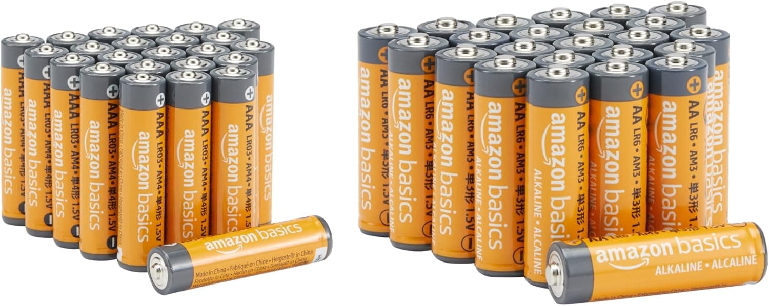 Amazon Basics Lot de 48 piles alcalines haute performance AA et AAA, format économique, 24 piles AA et 24 piles AAA, 1,5 V, durée de conservation de 10 ans