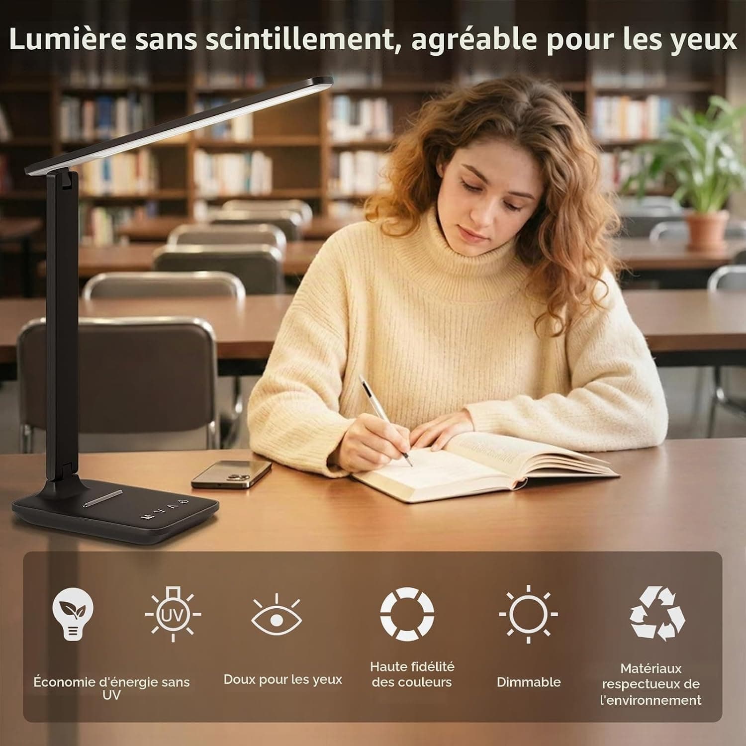 Lampe de Bureau LED, Lampe de Table pour Lecture et Travail