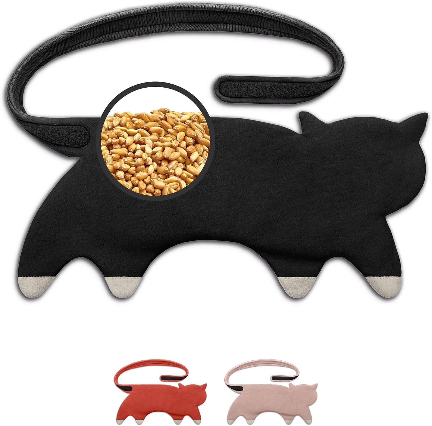 LESCHI Coussin chauffant micro-ondes en coton 100% bio, 10 compartiments, Chat noir, Bouillotte graines de blé 100% bio, Bouillotte micro-ondes idéale pour soulager les douleurs menstruelles