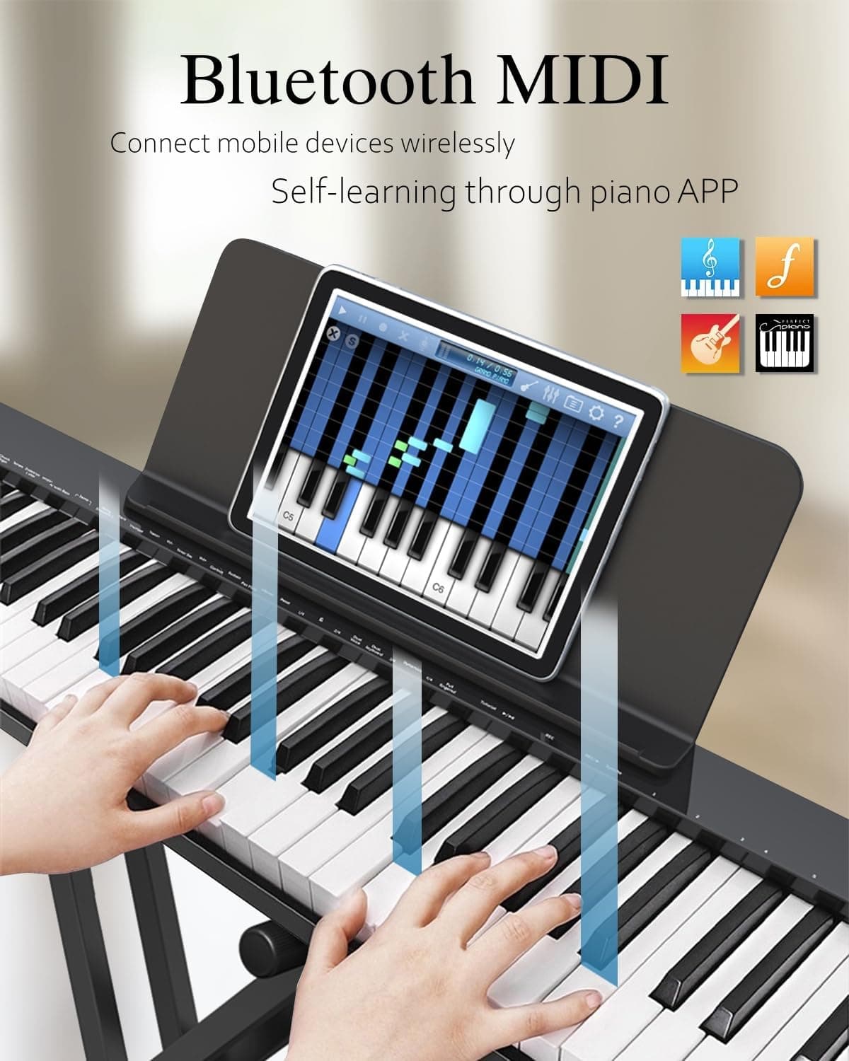 【Pack complet avec support】Longeye Piano Numérique 88 Touches Clavier Électrique Semi-Lesté Compact et Portable pour Débutants, Sac de Transport, Pupitre, Pédale de Sustain,Noir (Slim-88)