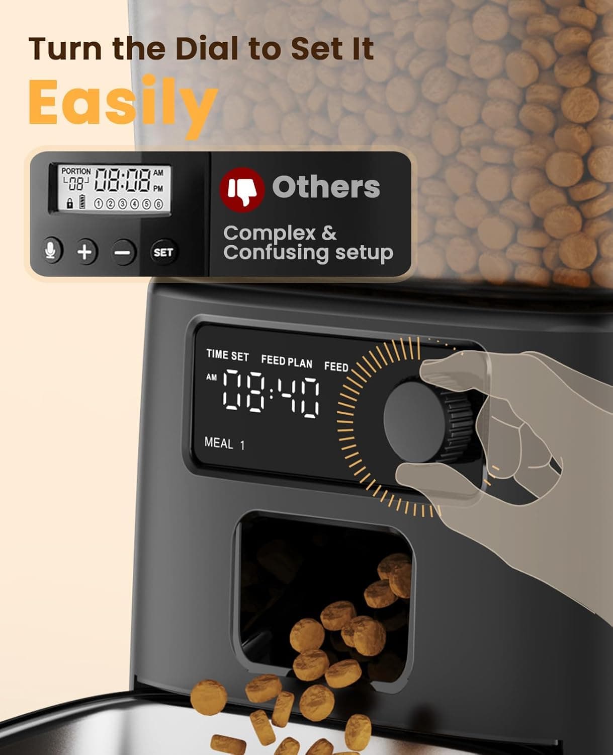 oneisall Distributeur Croquettes Chat Automatique, Gamelle Automatique 3.5L | Distributeur de Nourriture pour Chat/Chien, 1-6 Repas/Jour, Double Alimentation, Mangeoire Automatique à Un Bouton, Bol Inox