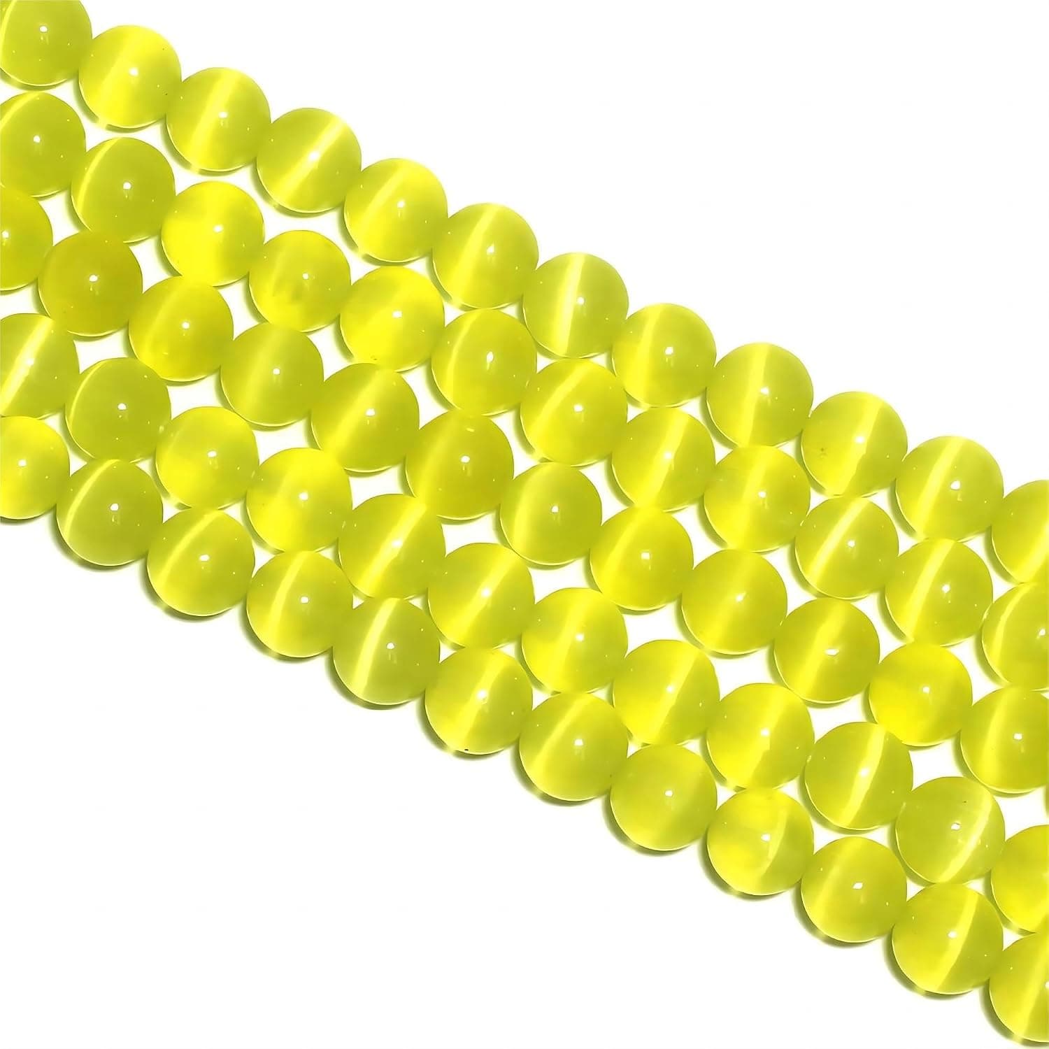 MJDCB 35 pièces Petites Perles Oeil de Chat Jaune Citron 10mm Perles de Cristal Ronde Vrac pour La Fabrication de Bijoux Bracelets Boucles D'oreilles Colliers Accessoires