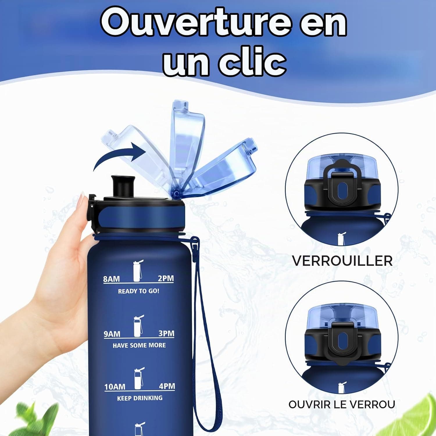 KollyKolla Gourde 500ml, Bouteille d'eau Enfant, Étanche & Réutilisable, Gourde Sport avec Marqueur de Temps, sans BPA, Gourde Motivation pour Enfant, Adulte, Cyclisme, Bureau, l'école, Camping
