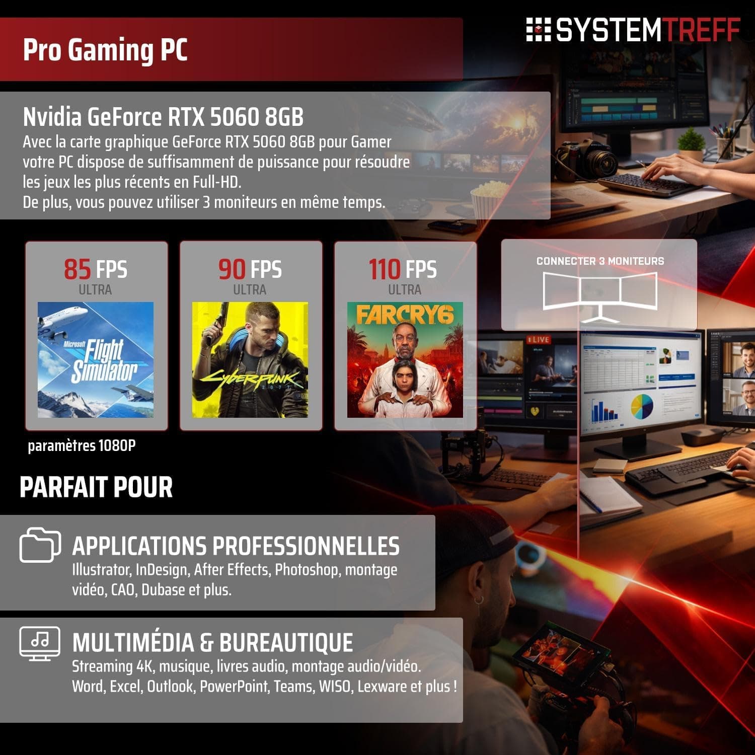 SYSTEMTREFF PC Gamer - AMD Ryzen 7 5700X - RTX 5060 8Go