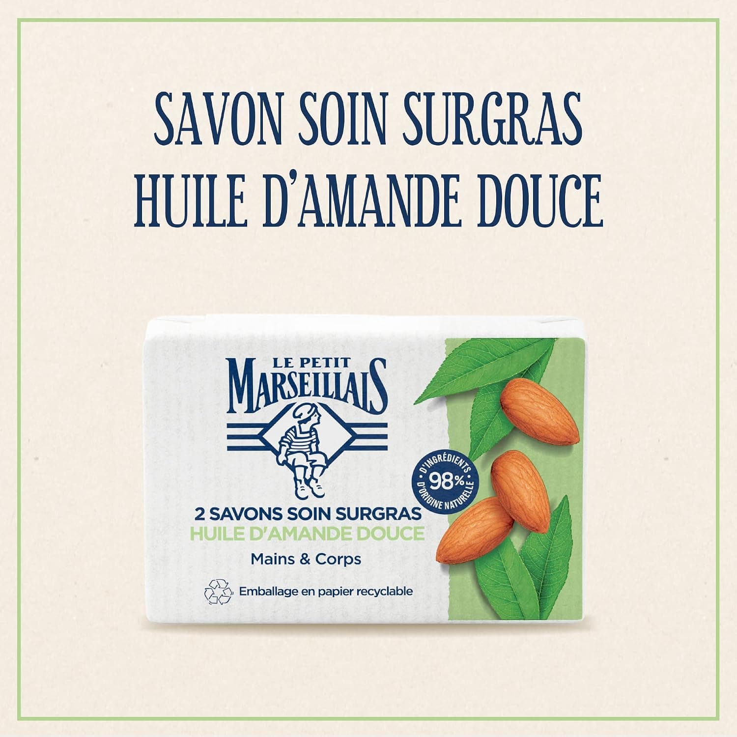 Le Petit Marseillais Savon Solide Soin Surgras Huile d'Amande Douce 2x100g
