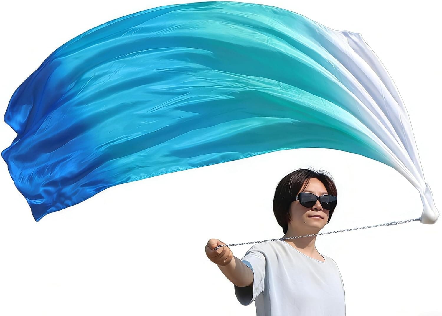 Winged Sirenny Voile Poi de Danse Orientale en Soie 135cm, Foulard POÏ pour Danse du Ventre (Baladi), Spectacle et Flow Art. Chaîne en Acier avec 3 Émerillons et Sac Inclus