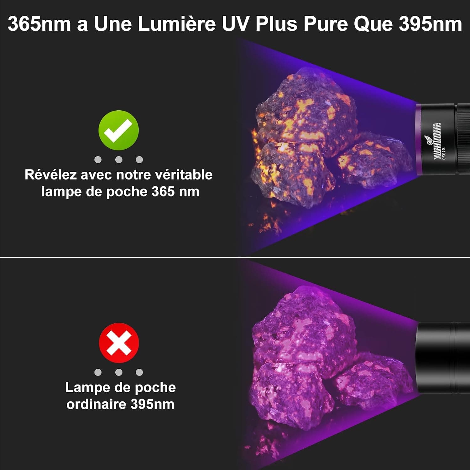 Shadowhawk 365nm Lampe Torche UV, 30W Lumiere Noire Avec Lentille Filtrante
