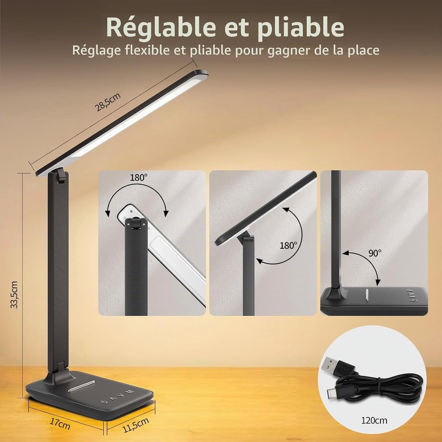 Lampe de Bureau LED, Lampe de Table pour Lecture et Travail