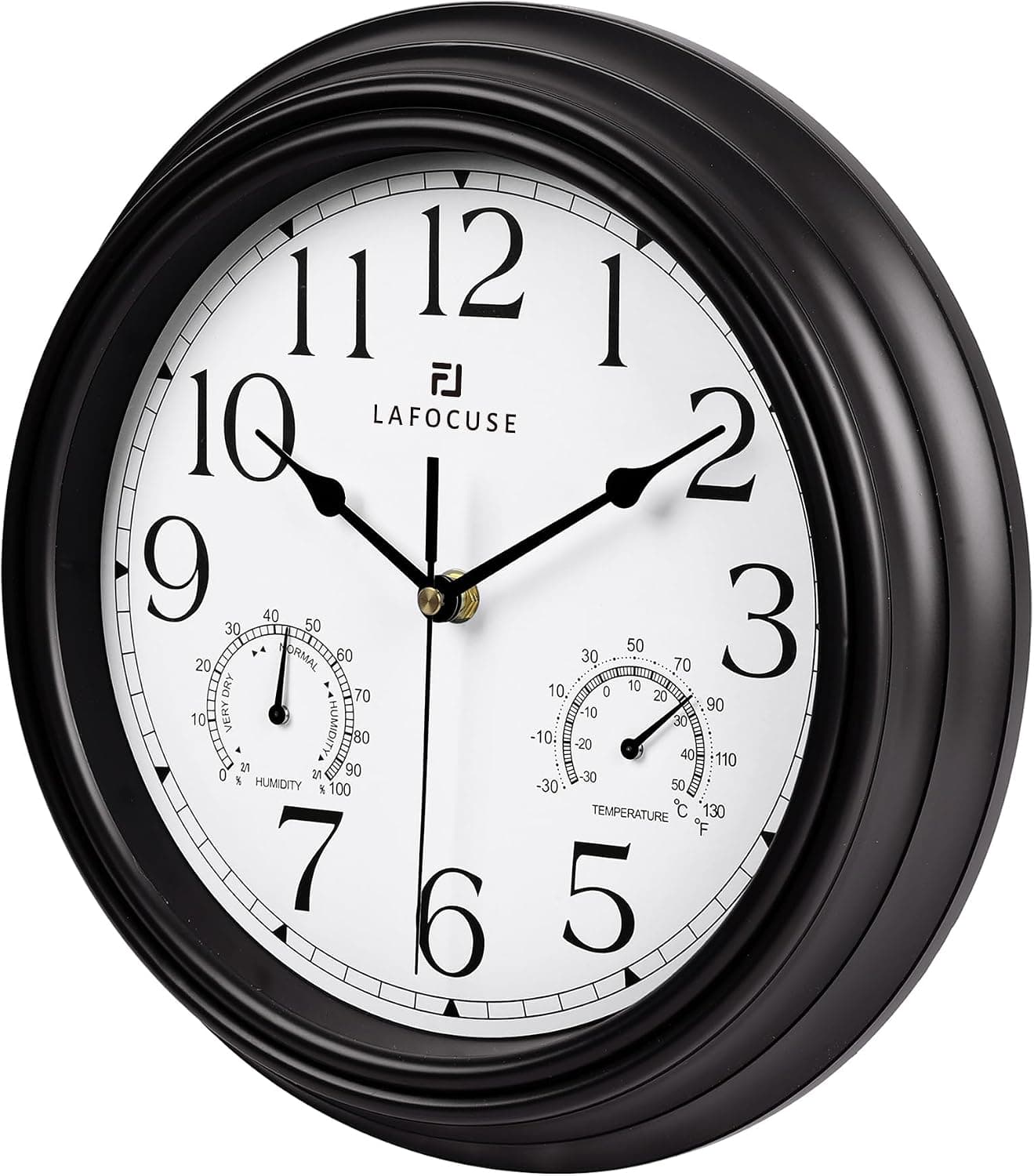 Lafocuse Horloge Murale avec Thermomètre et Hygromètre Vintage Pendule Murale Quartz Noir Silencieuse pour Salon Cuisine 30cm