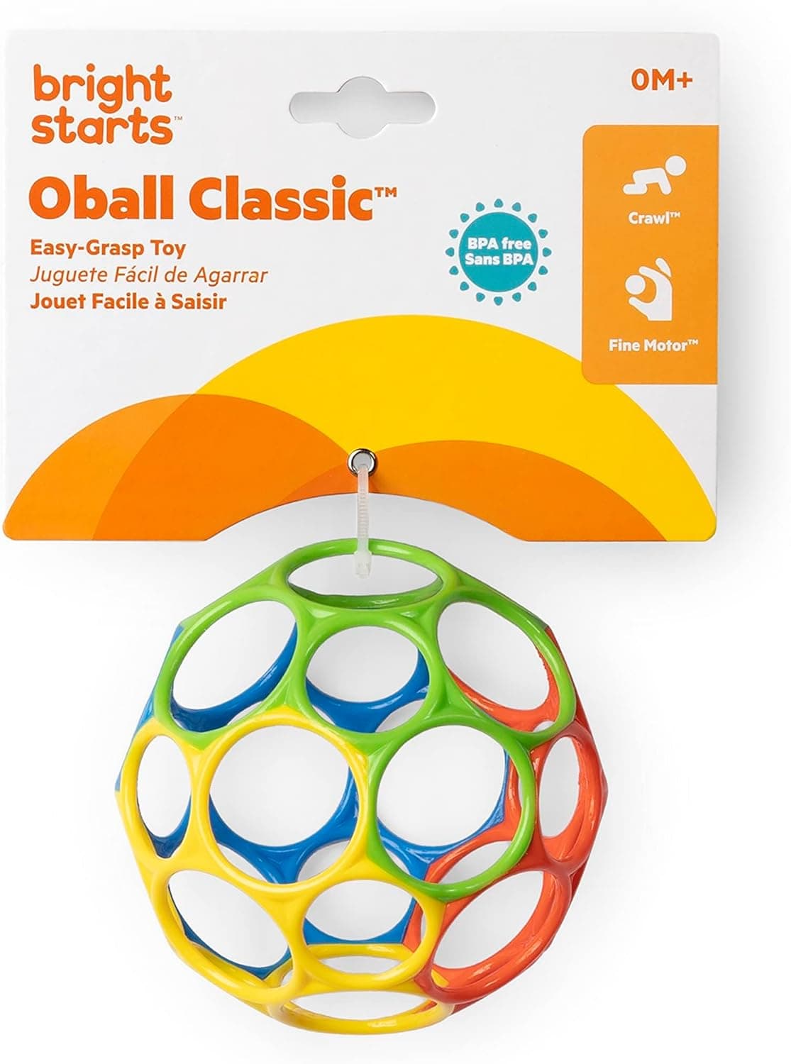Bright Starts, Oball Classic, Balle Flexible et Facile à Manipuler, Jouet d'activité sensorielle pour Les Enfants de Tous âges, Multicolore