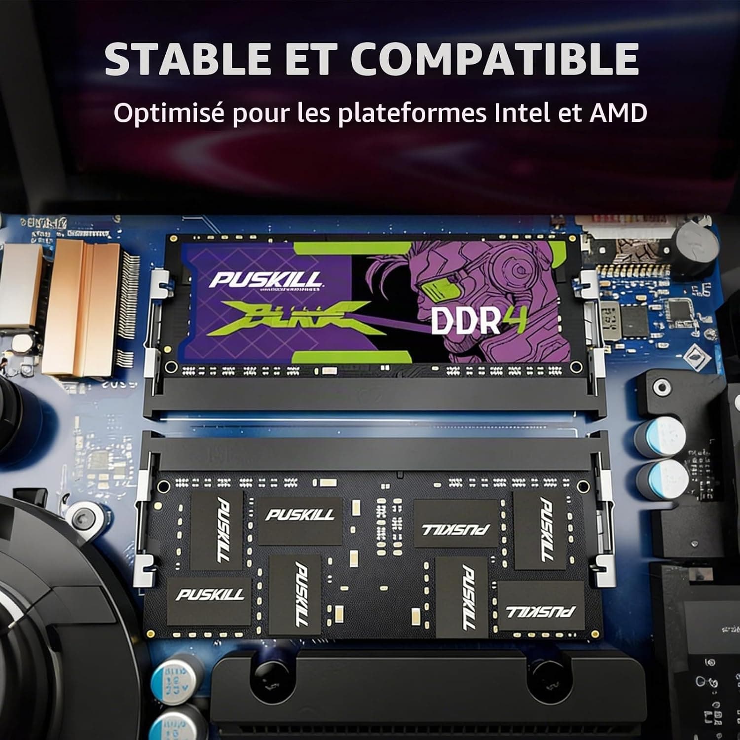 PUSKILL Mémoire RAM DDR4 16Go pour PC Portable, 3200MHz PC4-25600 CL22 1,2V, SODIMM 260 Broches, Module Unique, Mise à Niveau Plug & Play pour Ordinateur Portable, Compatible Intel et AMD