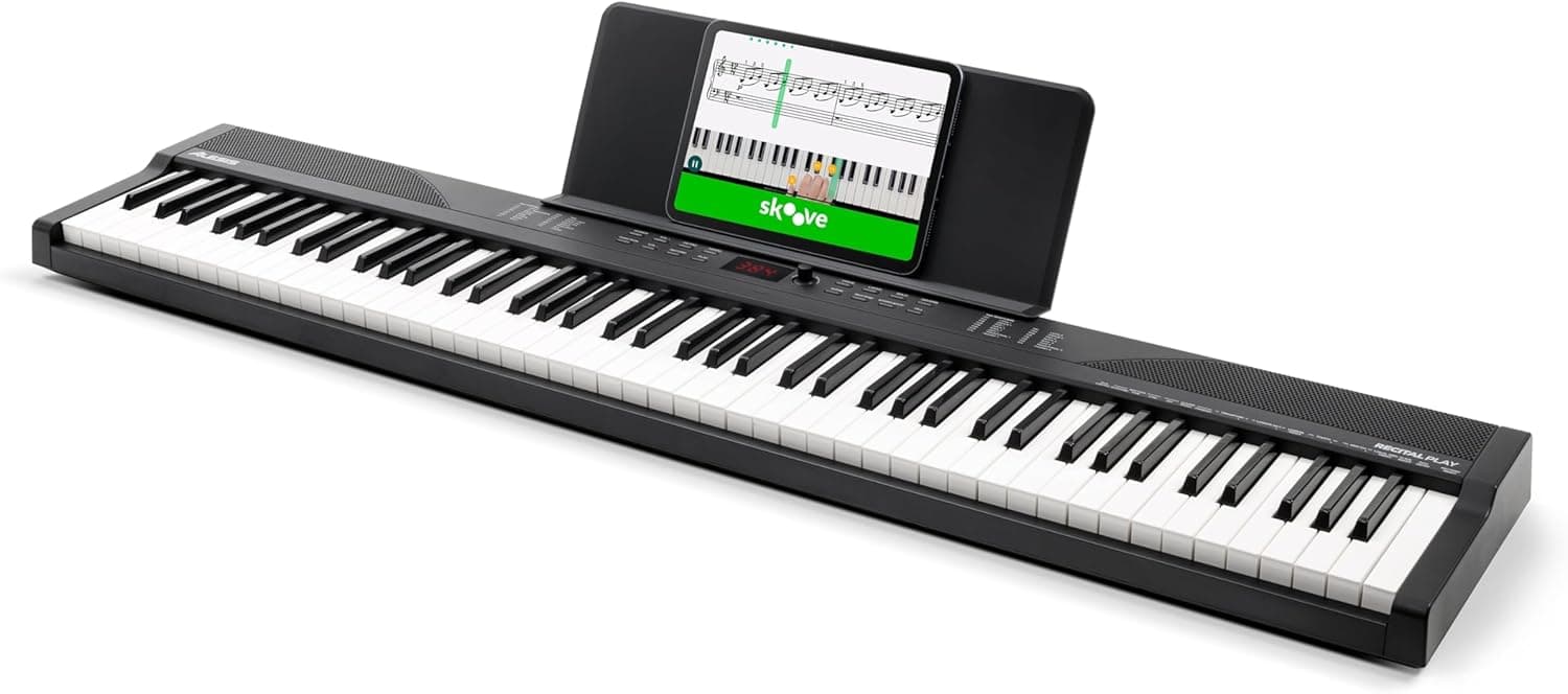 Alesis Recital Play Clavier Piano 88 Touches avec Accessoires | Portable, 480 Sons, Modes Split/Layer, Inclus Cours, Stand, Pédale de Sustain, Casque, Housse de Transport
