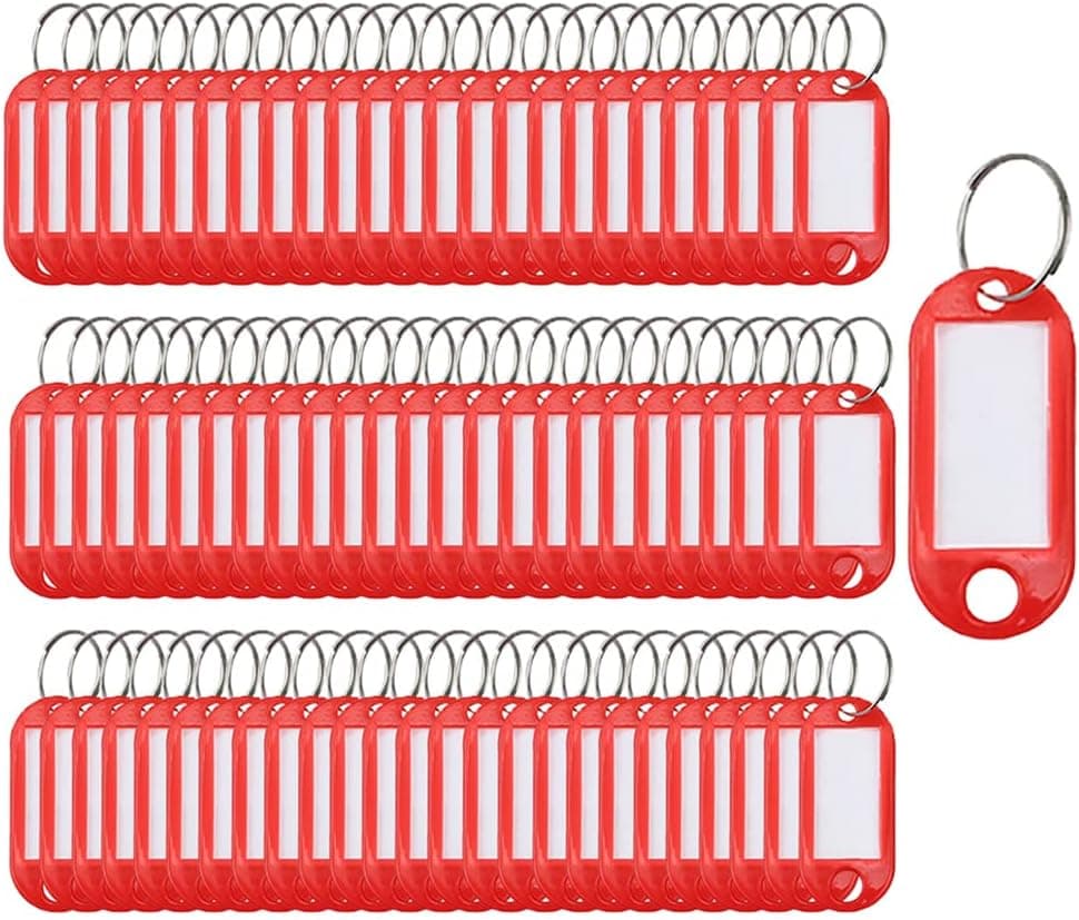 Key Tags 100 Pieces Keyring Tags Key Labels Plastic Key Fobs Id Tags Key Rings Name Tags Luggage Id Labels with Labels Split Ring Keyring