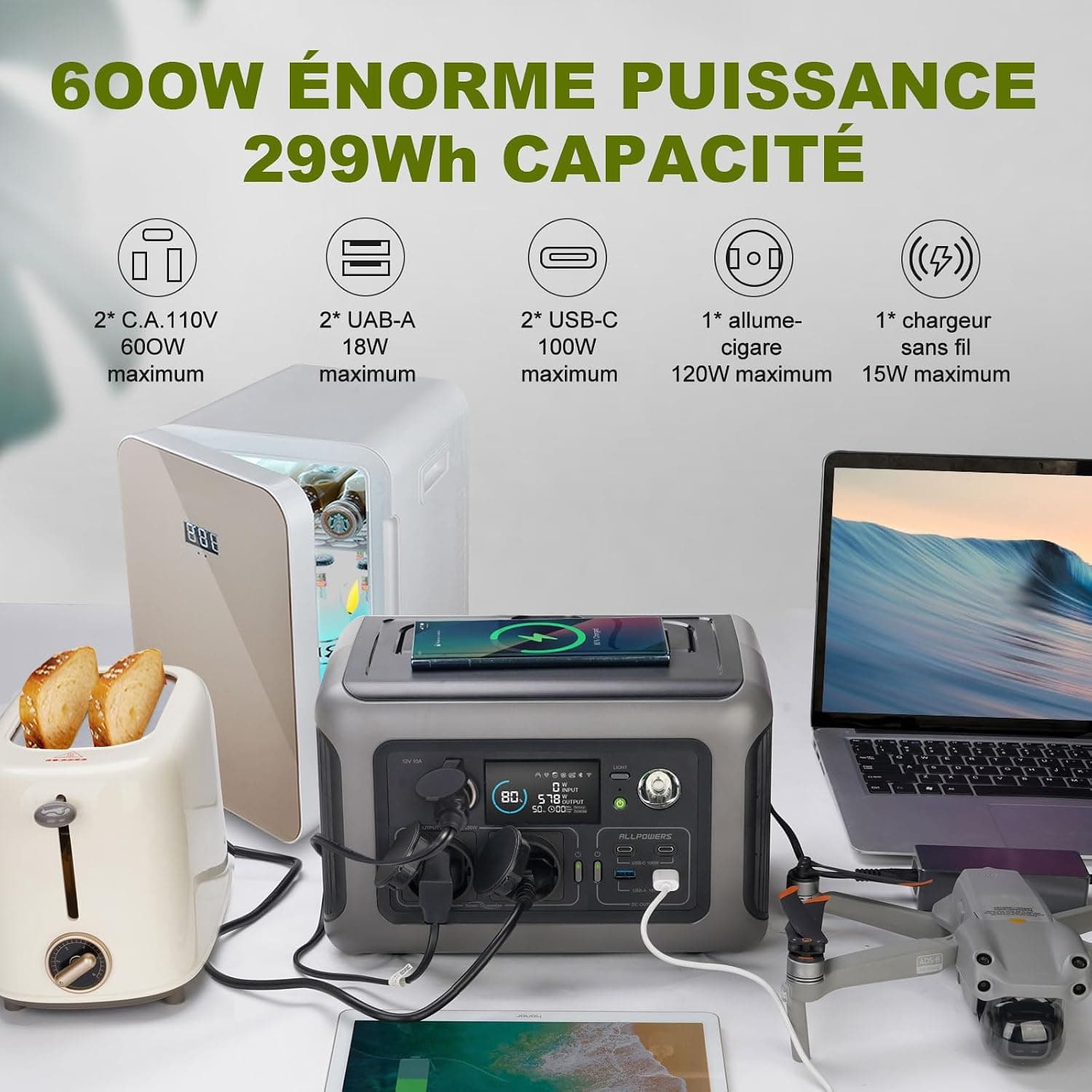 ALLPOWERS R600 Station électrique portable avec panneau solaire 100W