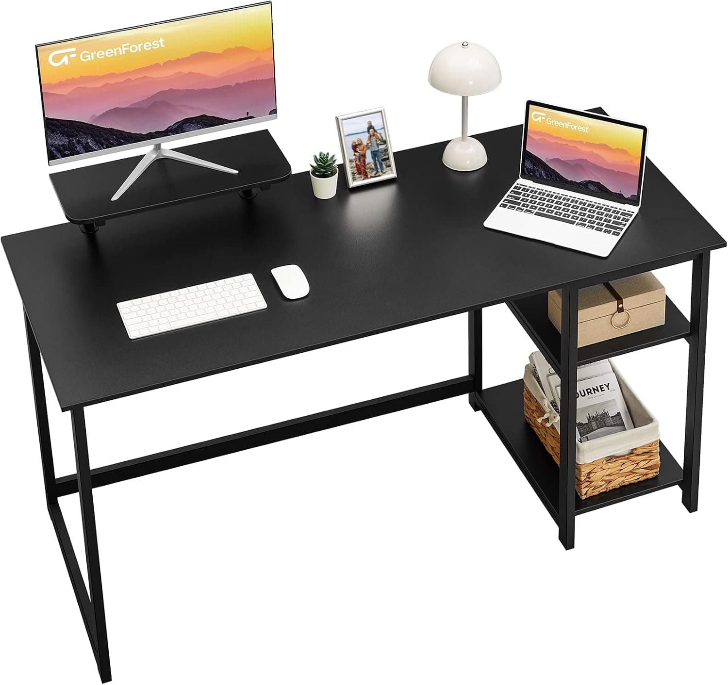 GreenForest Bureau avec Support de Moniteur,140cm avec Étagères Réversibles