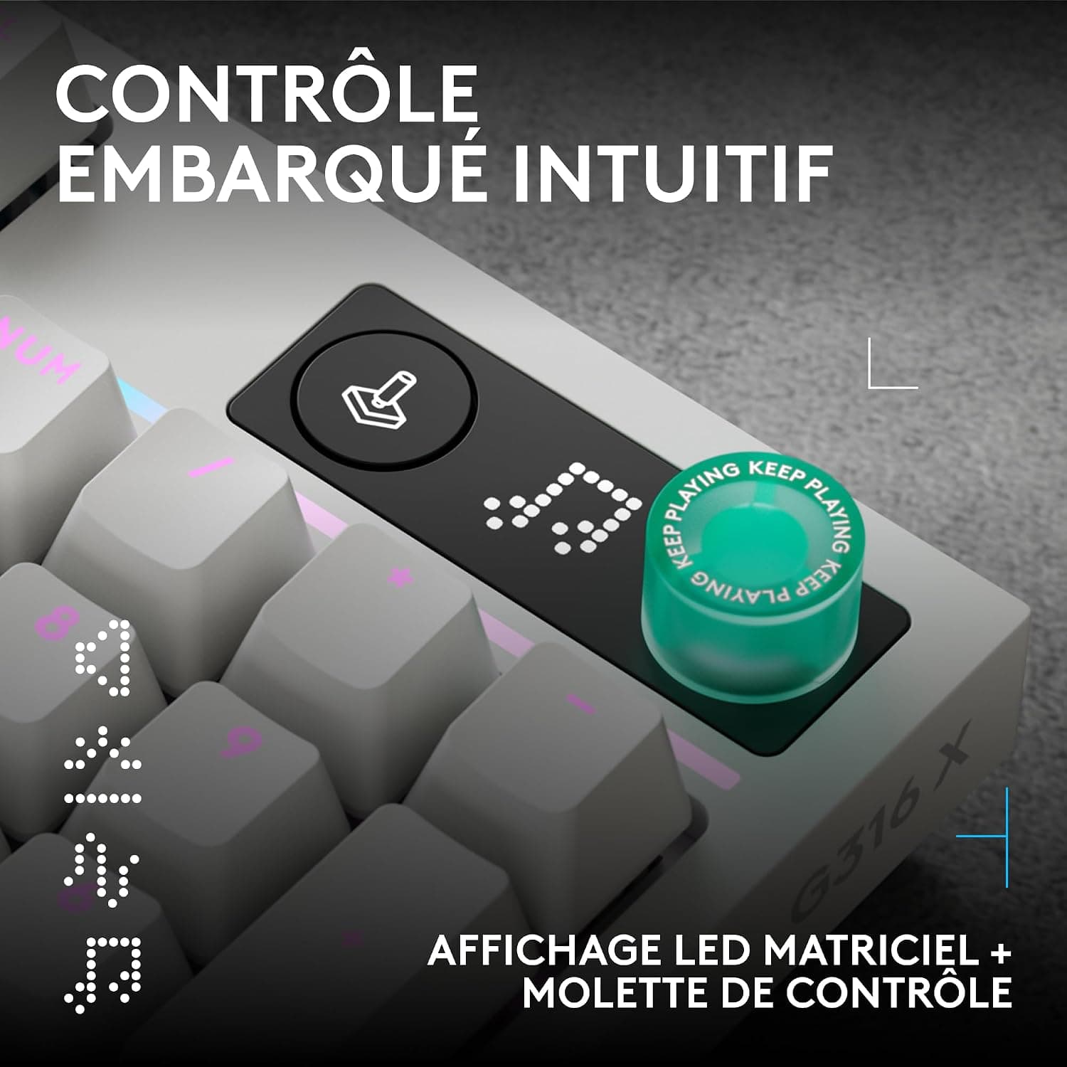 Logitech G G316 X 98, Clavier Gaming | 8 kHz, switchs tactiles hot-swap, structure joint, LED & molette, touches PBT, USB-C, RVB LIGHTSYNC, PC, FRA AZERTY - Blanc