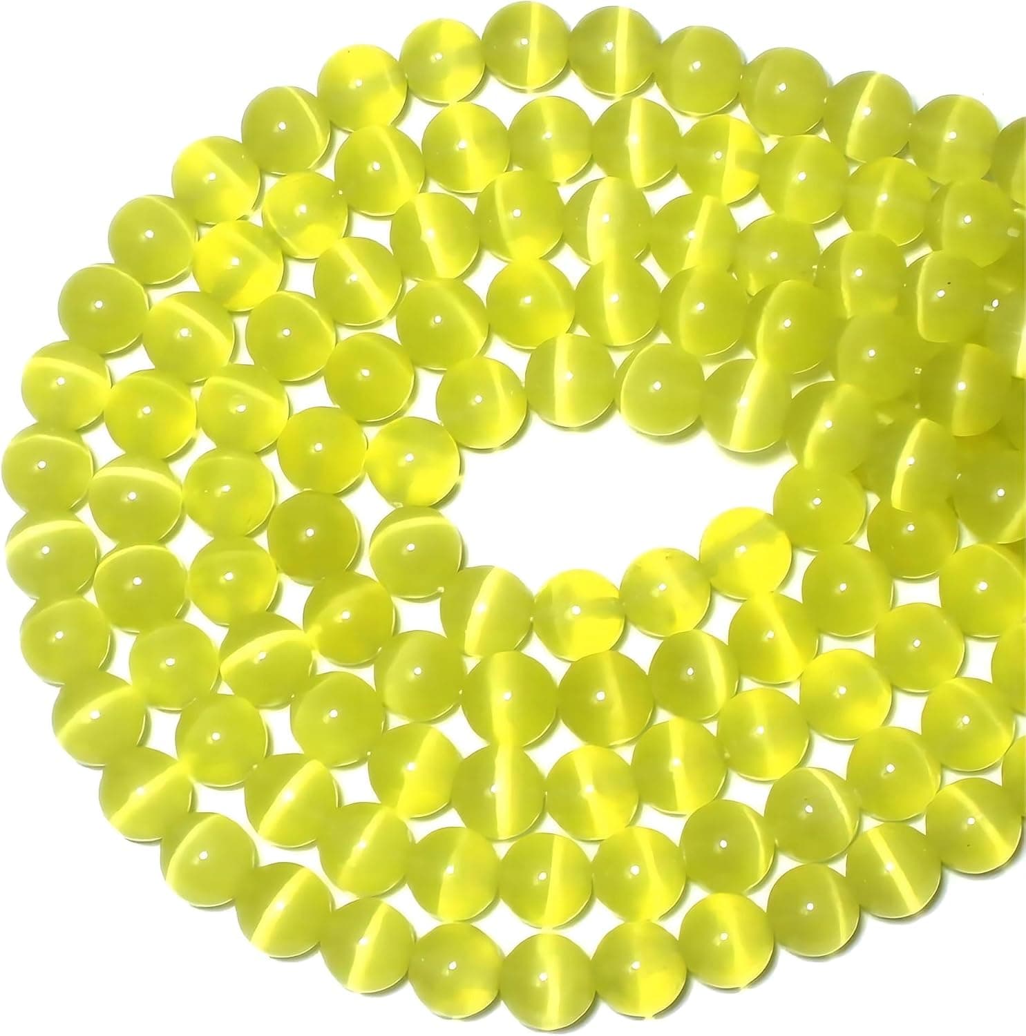 MJDCB 35 pièces Petites Perles Oeil de Chat Jaune Citron 10mm Perles de Cristal Ronde Vrac pour La Fabrication de Bijoux Bracelets Boucles D'oreilles Colliers Accessoires