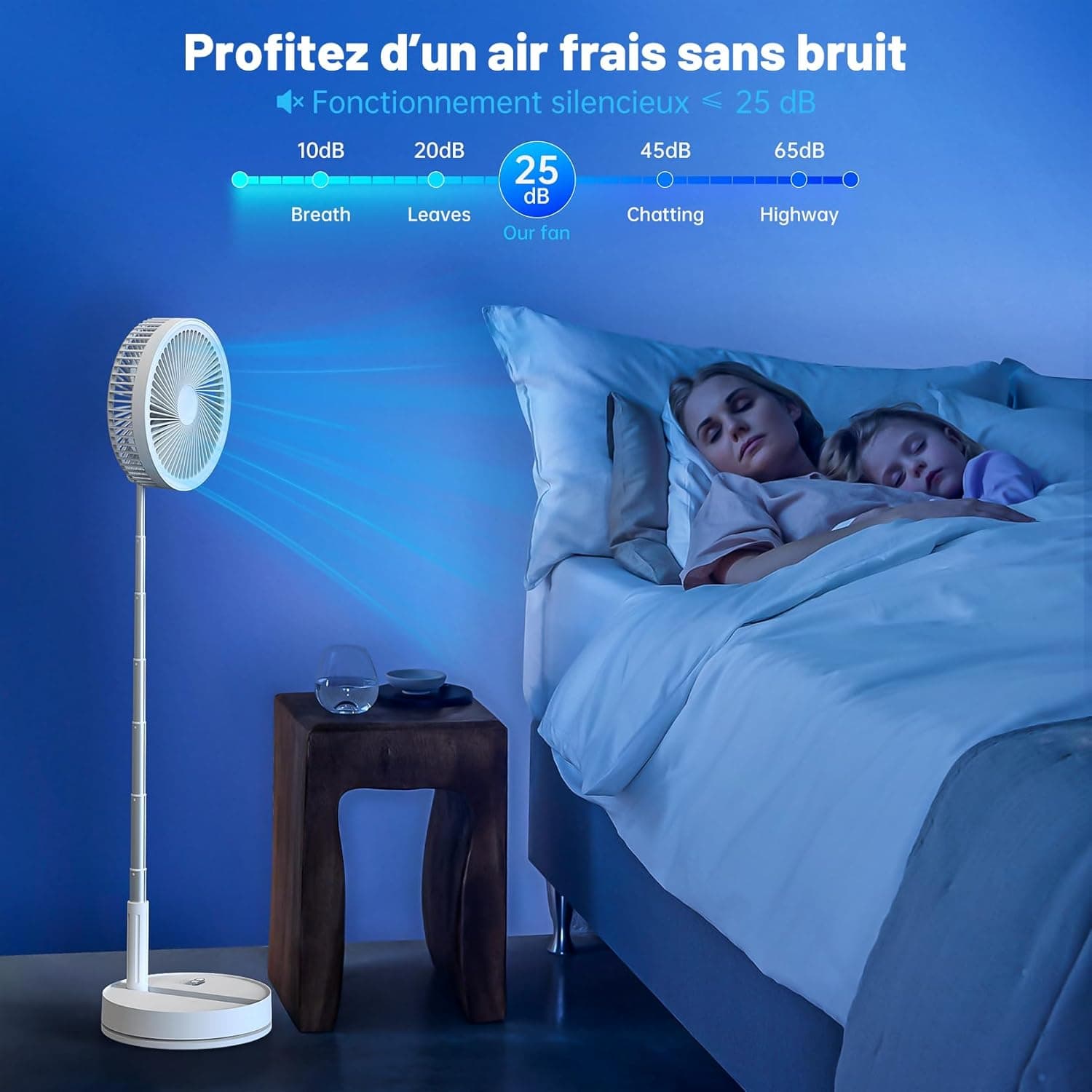 Ventilateur sur Pied Oscillant Silencieux avec Télécommande - 8.6'' Pliable | 8000mAh USB Rechargeable Portable Sol/Table Ventilateurs 4 Vitesses/Timer, Piédestal Fan pour Chambre Bureau Camping Voyage