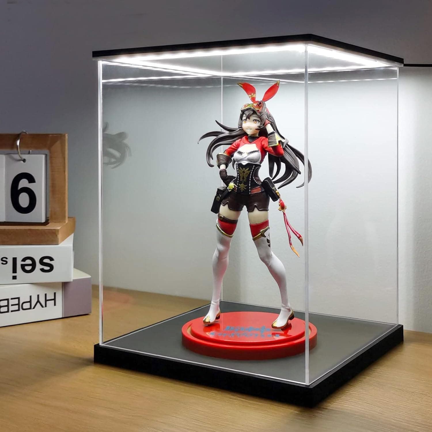Vitrine pour Collection, Boite Acrylique Transparent, Vitrine Voiture Miniature, Vitrine Exposition Vitrine Acrylique pour Figurine, Miniature, avec éclairage LED (20x20x25 cm)