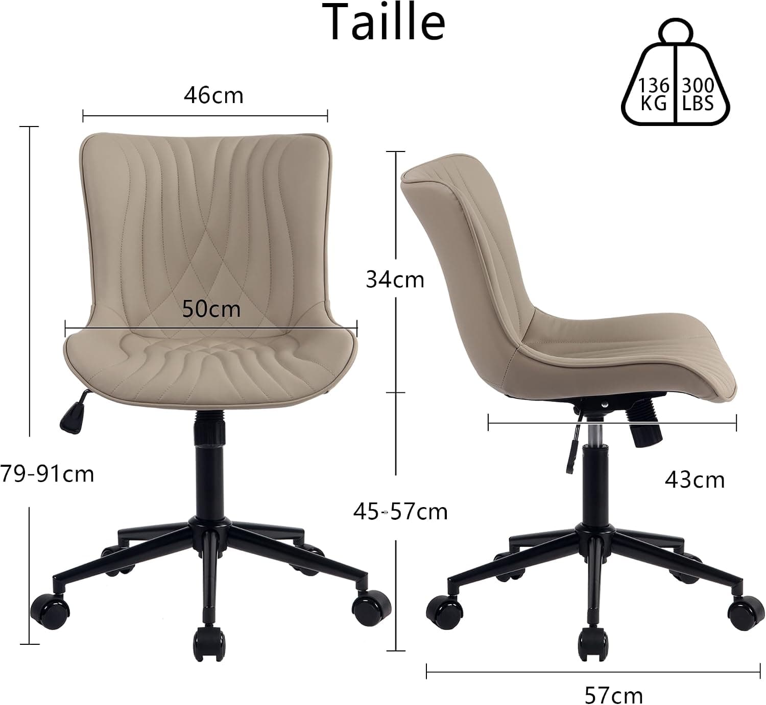 YOUTASTE Chaise de Bureau Ergonomique, Queue de Poisson, Siège Pivotant avec roulettes, Réglable en Hauteur, Cuir PU, Confortable et Modernee, pour Bureau ou Maison, Capacité 136kg, Kaki