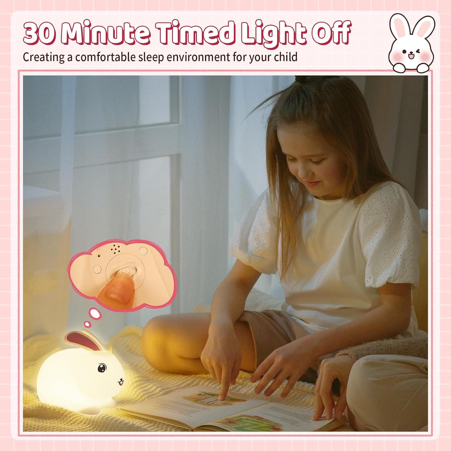 Veilleuse Lapin pour Enfants, 7 Couleurs Veilleuse Bébé