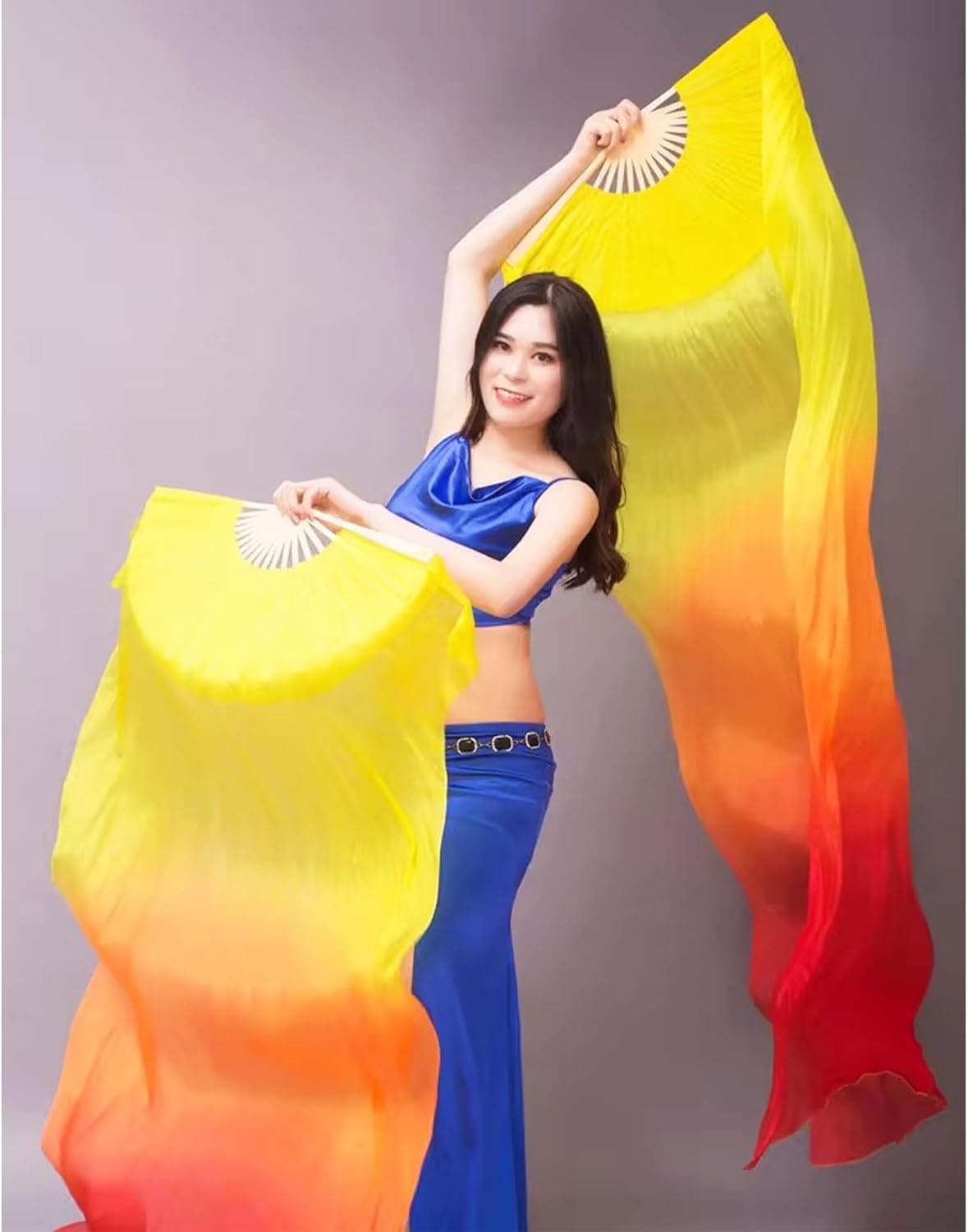 1 Paire D'éVentails De Danse du Ventre Voiles, Danse éVentails en Soie De Danse du Ventre éVentail Voile De Danse du Ventre, 1.8m, pour Les Grands Spectacles, RéPéTitions