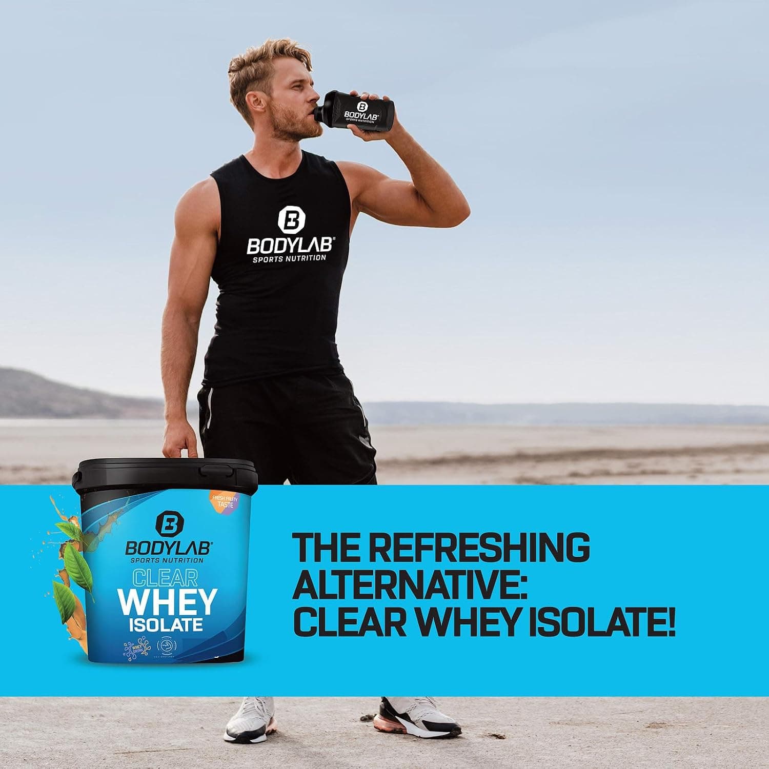 Bodylab24 Clear Whey Isolate Mojito 1200 g, shake protéiné composé jusqu'à 96 % d'isolat de protéines de lactosérum de qualité supérieure, boisson fruitée rafraîchissante, la poudre de protéines de
