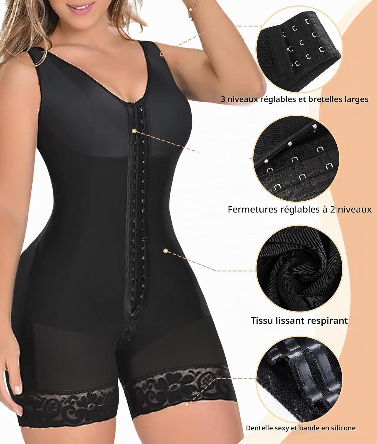 YIANNA Body Gainant Femme Ventre Plat Combinaison Gainante Sculptant Gaine Amincissante Invisible Minceur
