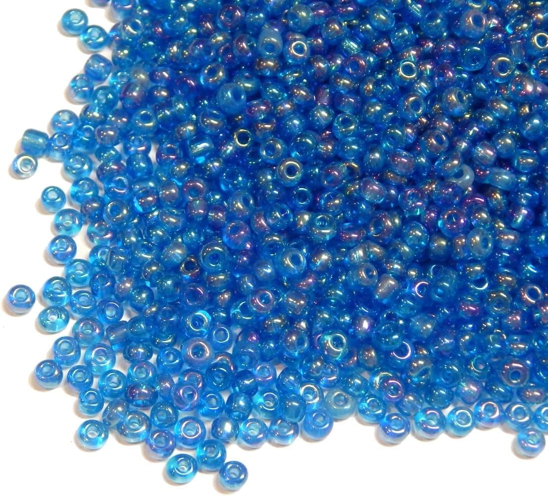 Lot de 6500 perles de rocaille en verre transparent de 2 mm - Couleur arc-en-ciel - 11/0 - Perles poney - Mini perles rondes transparentes (bleu clair AB)