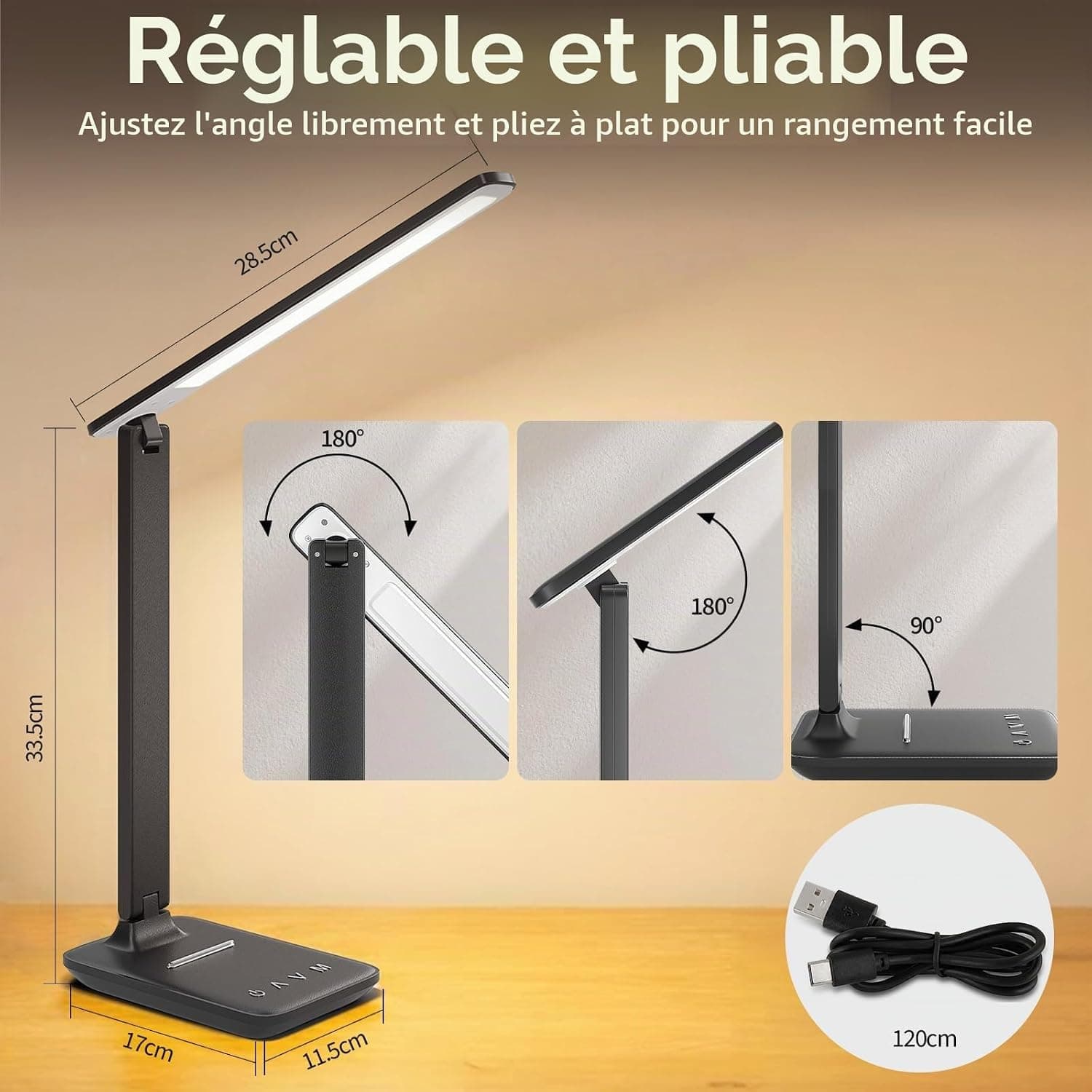 Lampe de Bureau LED, Lampe de Table pour Lecture et Travail