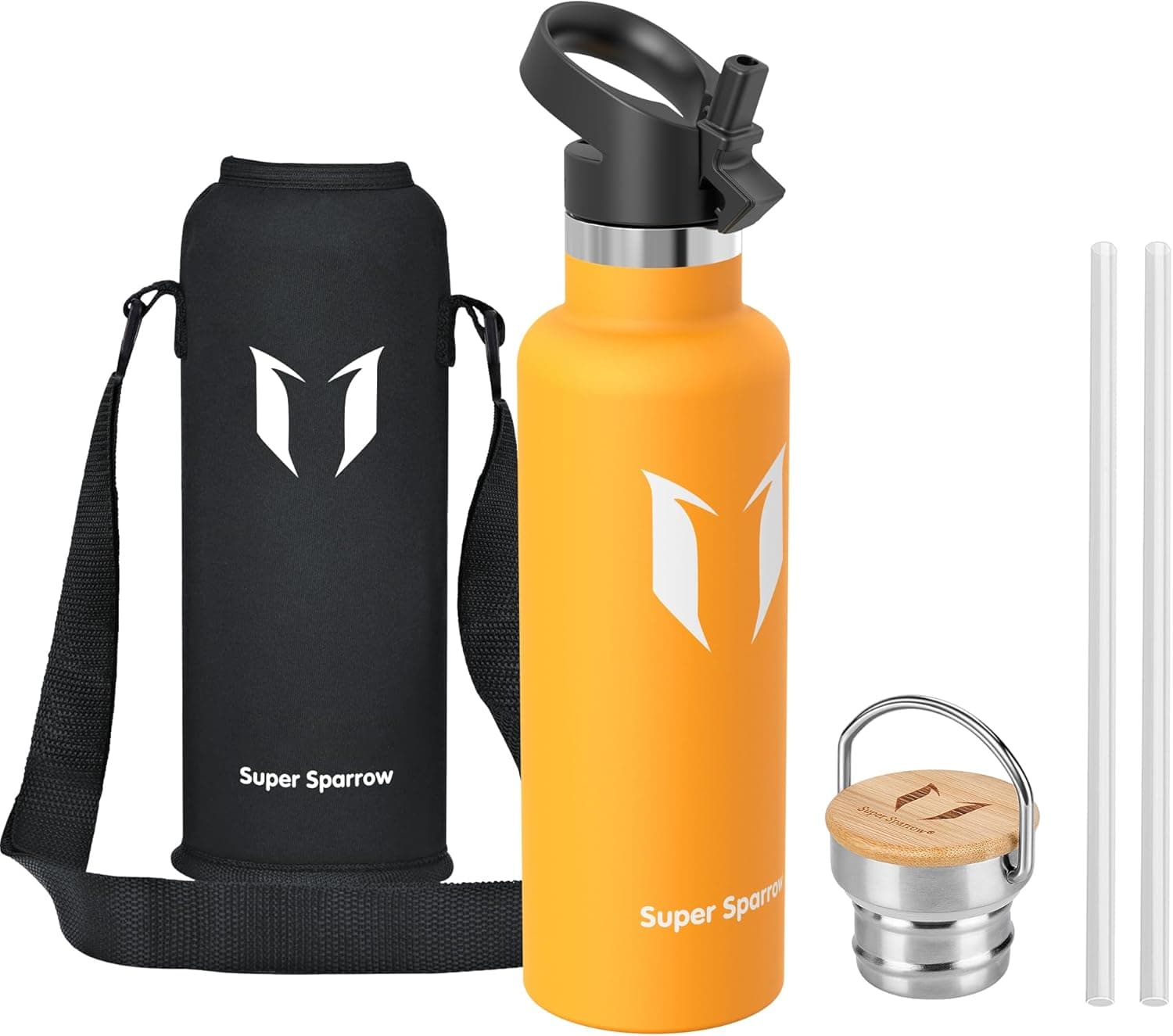 Sparrow Gourde Isotherme -0.5L/0.75L/1L - Bouteille INOX avec Paille | Étanche, Lave-Vaisselle, Sans BPA, Froid & Chaud, Sport TwistTrail Avec Bouchon Paille, Bouchon Anse & Housse