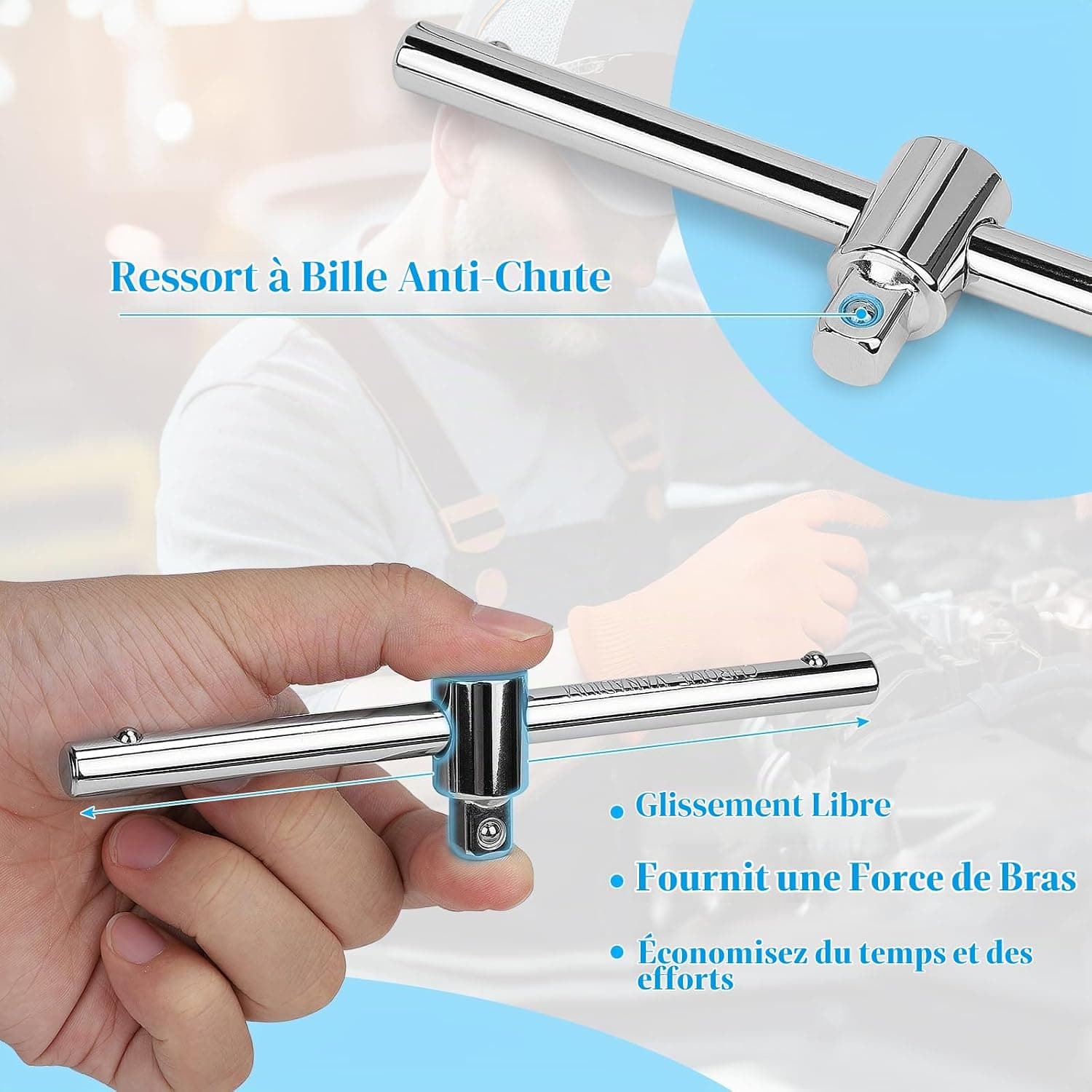 efuturetime Clé à Bougie 14/16 mm Douille Magnétique 3/8" à 12 Dents | pour Prechauffage, avec Poignée en T Coulissante, Combinaisons Flexibles