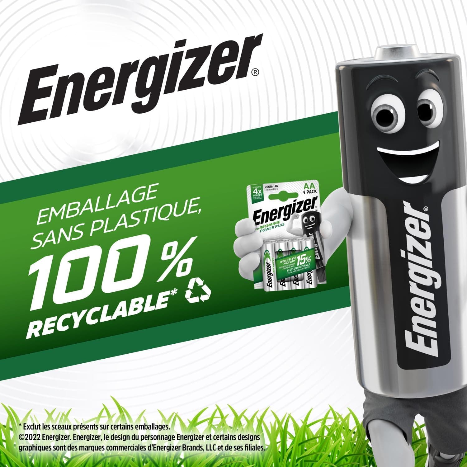 Energizer Recharge Power Plus - Piles Rechargeables AAA (Lot de 4) - 700 mAh NiMH - pré-chargées - Puissance Longue durée - 1000 Cycles - Emballage 100% Recyclable et sans Plastique