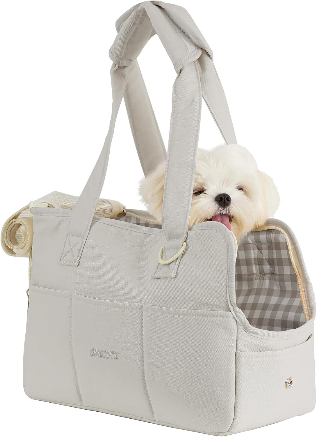ONECUTE Sac de Transport pour Chat Chien Chiot Respirant et Pliable Sac de Voyage Sac à Bandoulière Sac à Main Chien pour Petit Animaux Capacité de Charge Jusqu'à 7.5 kg (Moyen, Gris)