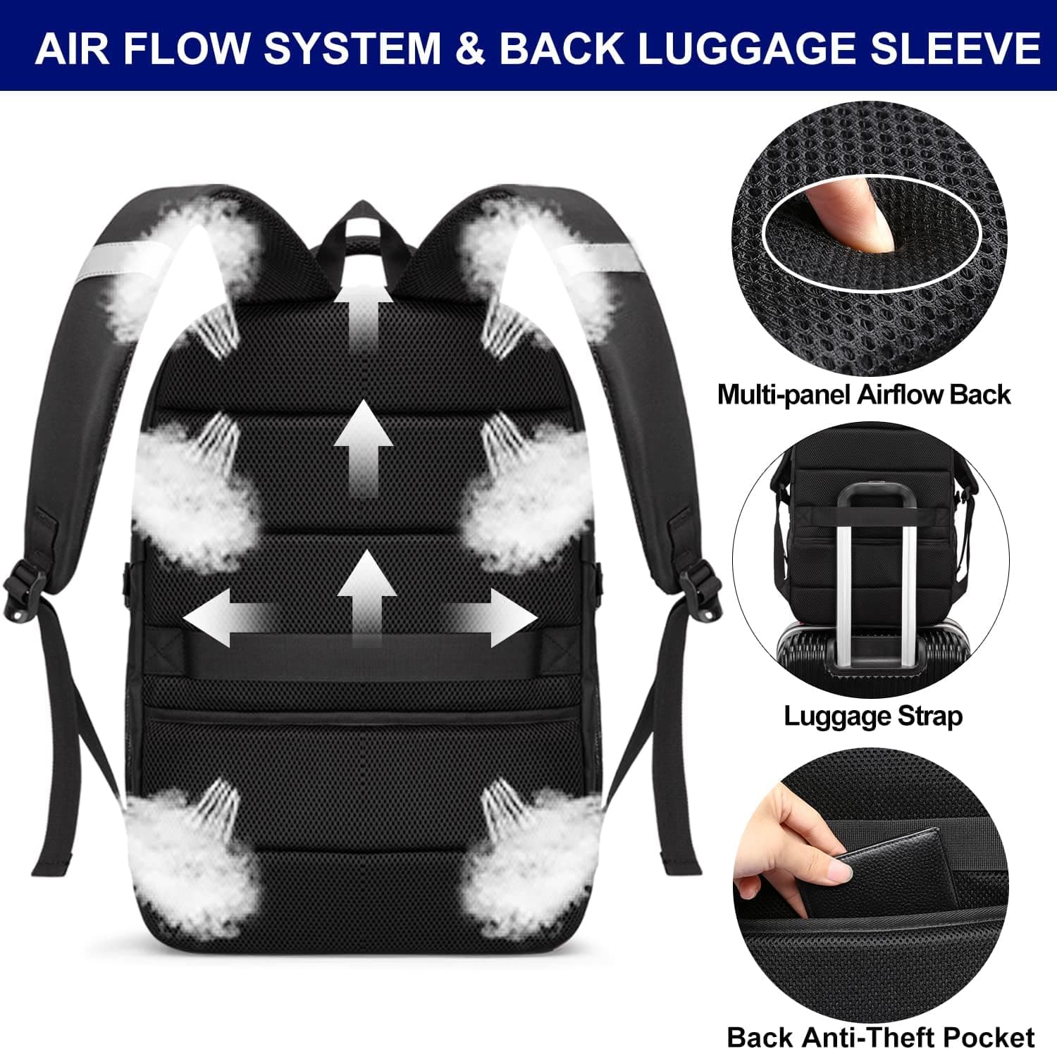 Sac à Dos Ordinateur Portable 17.3 Pouces,50L Sac à Dos de Voyage Grande Homme Femme Antivol Imperméable avec USB Charging Port PC Portable pour Loisir, Scolaire,Affaire Noir