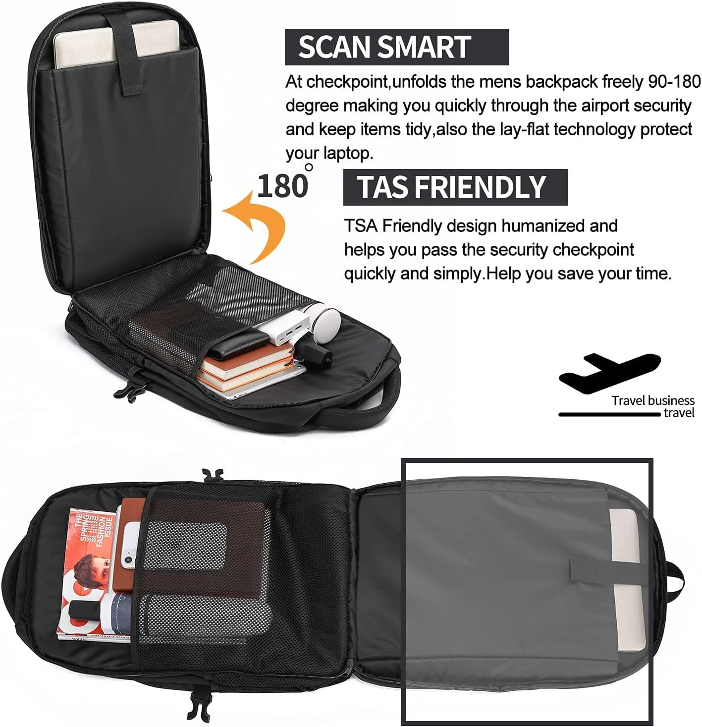 Sac à Dos Ordinateur Portable 17.3 Pouces,50L Sac à Dos de Voyage Grande Homme Femme Antivol Imperméable avec USB Charging Port PC Portable pour Loisir, Scolaire,Affaire Noir