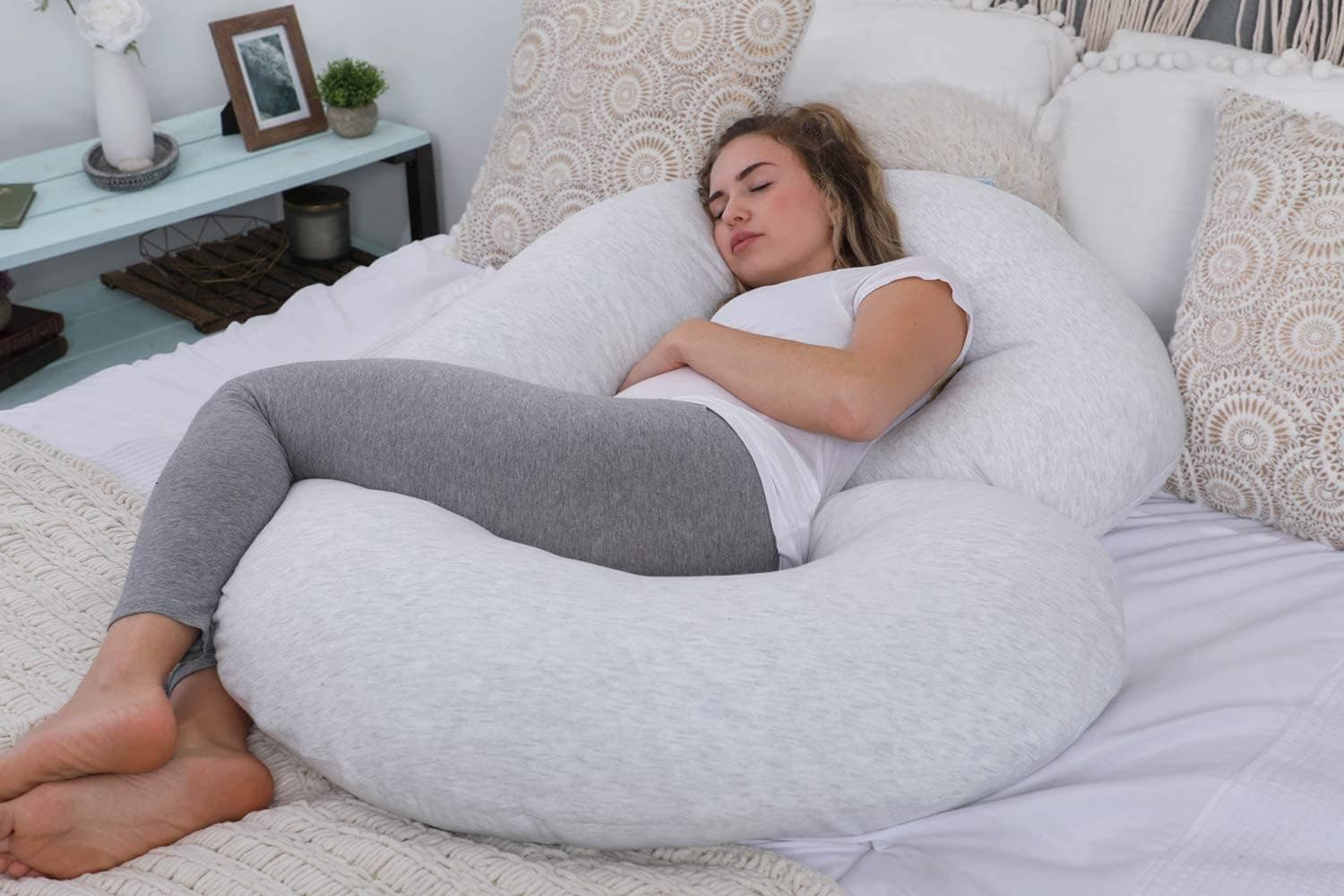 Pharmedoc Coussin de Grossesse - Coussin Allaitement en Forme de C, Coussin Maternité et Coussin Grossesse pour Dormir & Oreiller de Grossesse (Gris Clair)