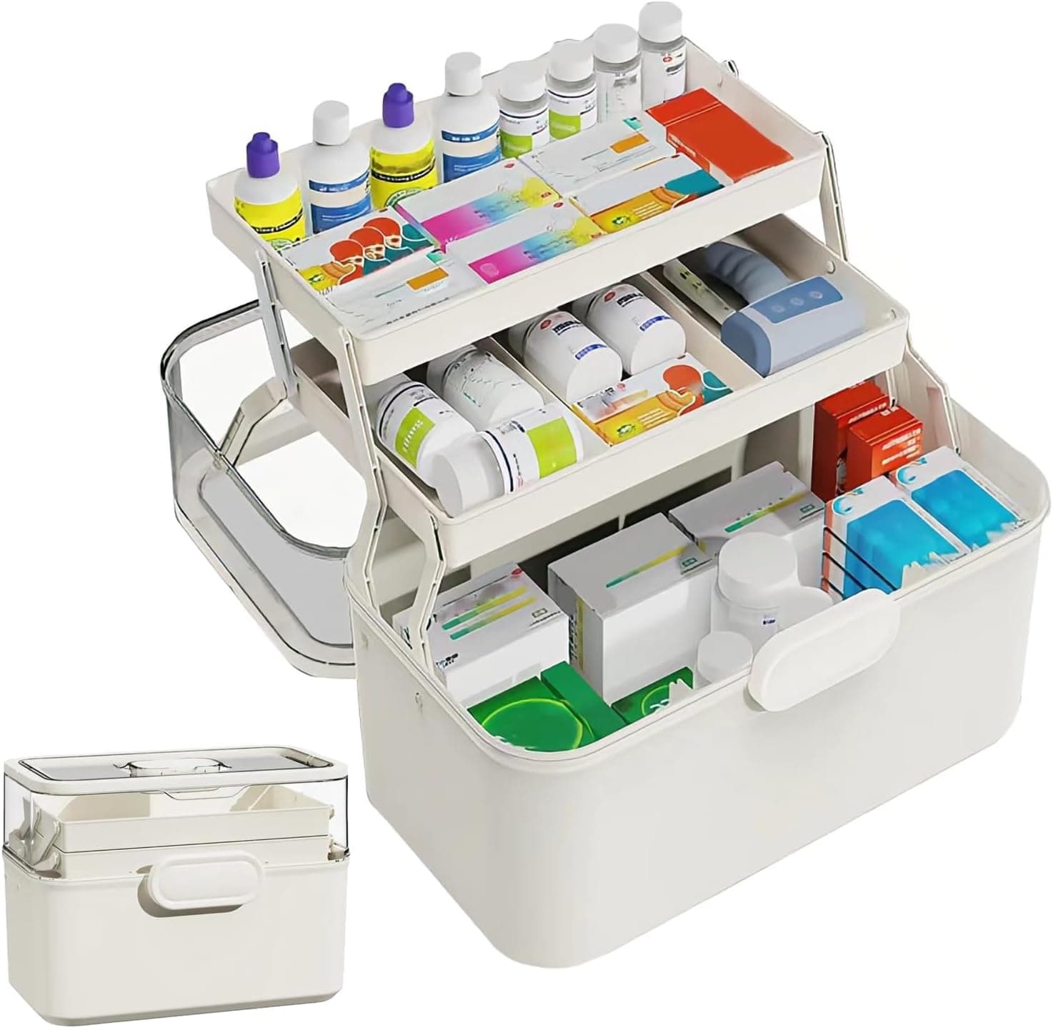 Boite a pharmacie, Rangement pour médicaments portable avec 3 compartiments, portable et pliable, Multifonction Boite medicaments rangement, pour la maison, l'extérieur