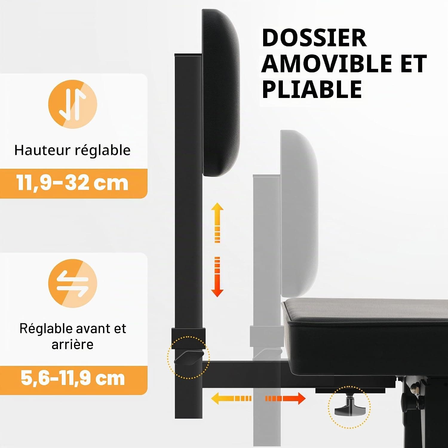 CAHAYA Tabouret Piano Réglable Stable avec Dossier, Charge 200 kg | Confort longue durée, assise large et dossier rembourré, pliable, pour enfants et adultes, piano, clavier, maison et studio