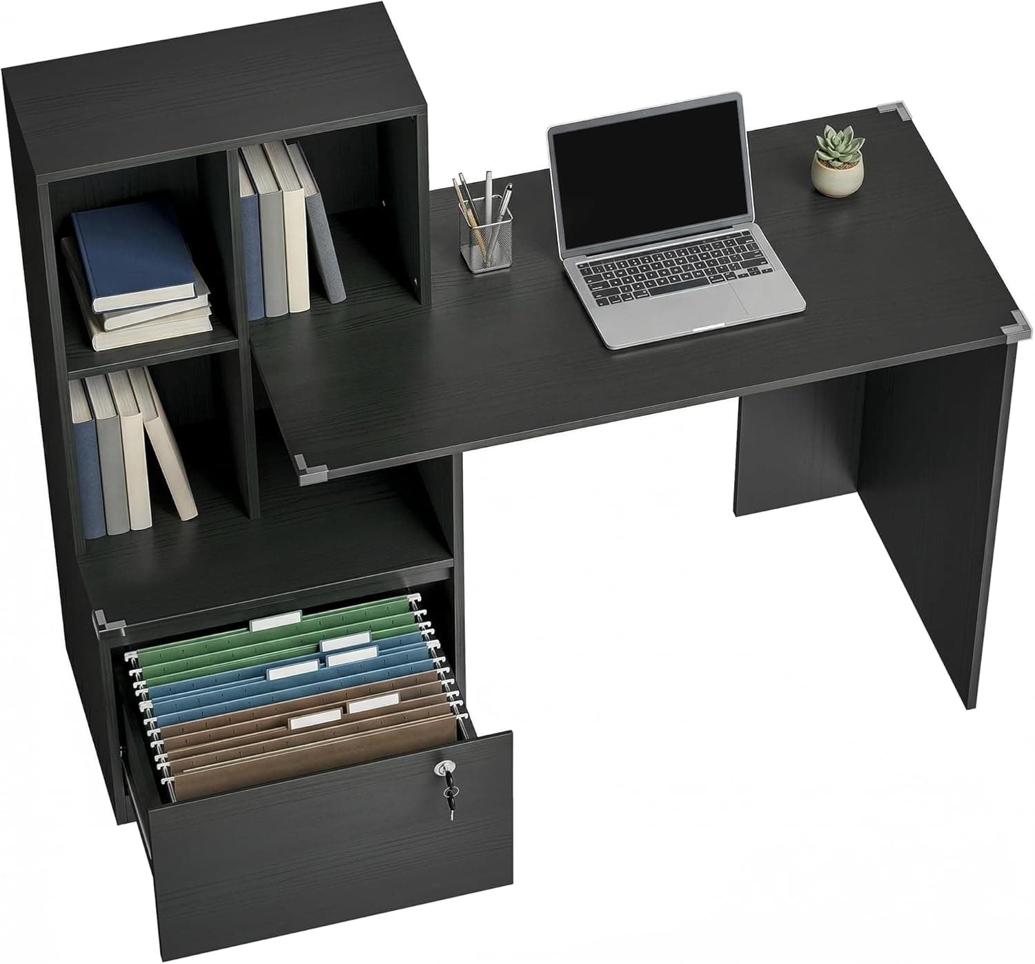 HOMCOM Bureau d'Ordinateur avec Bibliothèque 126x50x109cm Noir