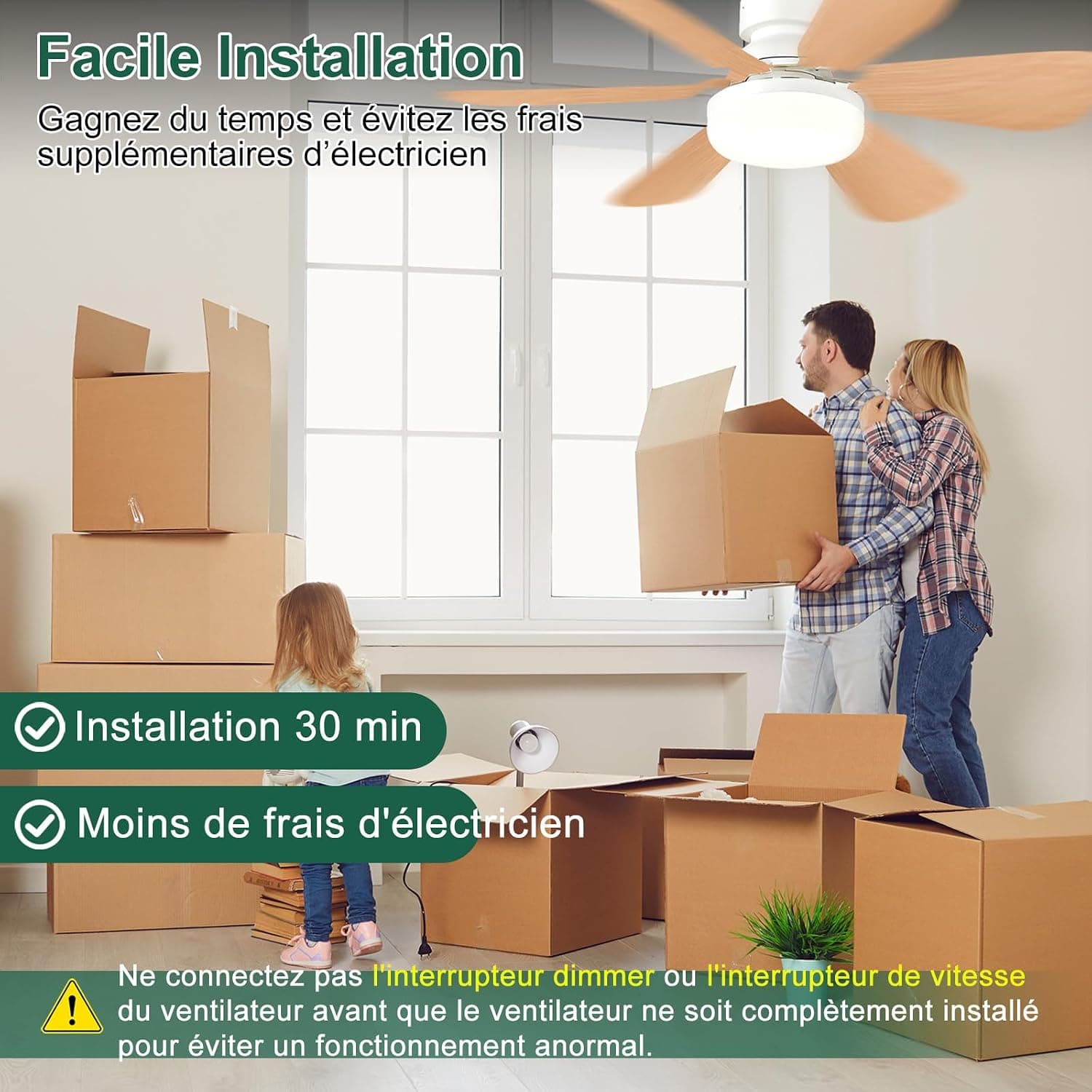 Ventilateur de Plafond avec Lumière et Telecommande, 52CM, Variateur 30W | 1800 Lumen 3000-6500K 3 Couleurs & 3 Vitesses, avec Douille E27, Petit Modèle pour Chambre, Cuisine