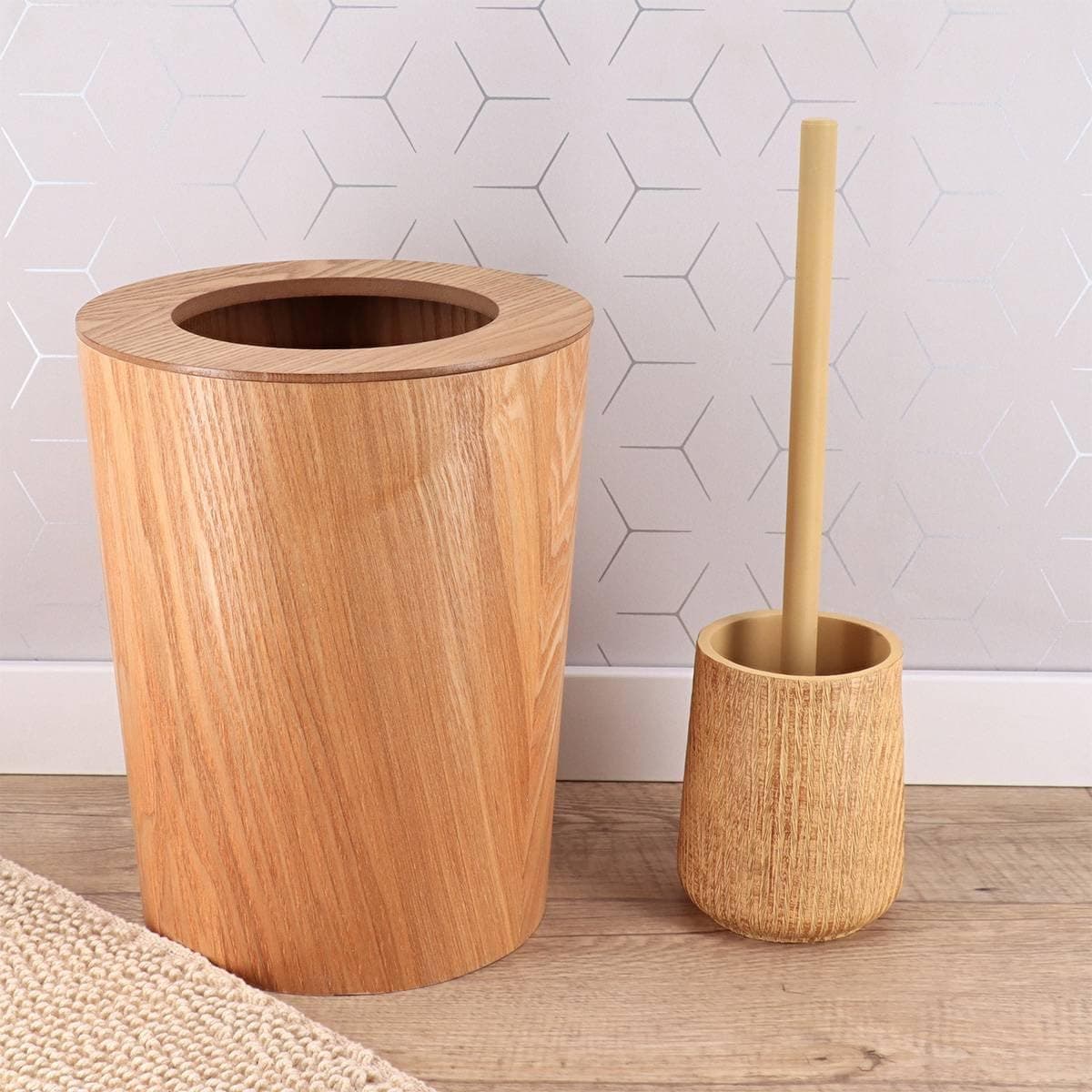 TENDANCE - Brosse WC en Polyrésine Effet Bois - Naturel - Salle de Bain - Poubelles et Brosses WC