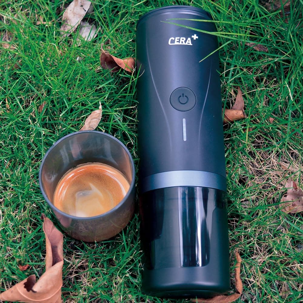 CERA+ Machine à expresso portable électrique avec auto-chauffage en 3 à 4 minutes, mini 20 bars avec batterie rechargeable. Compatible avec les capsules NS et le café moulu pour les voyages