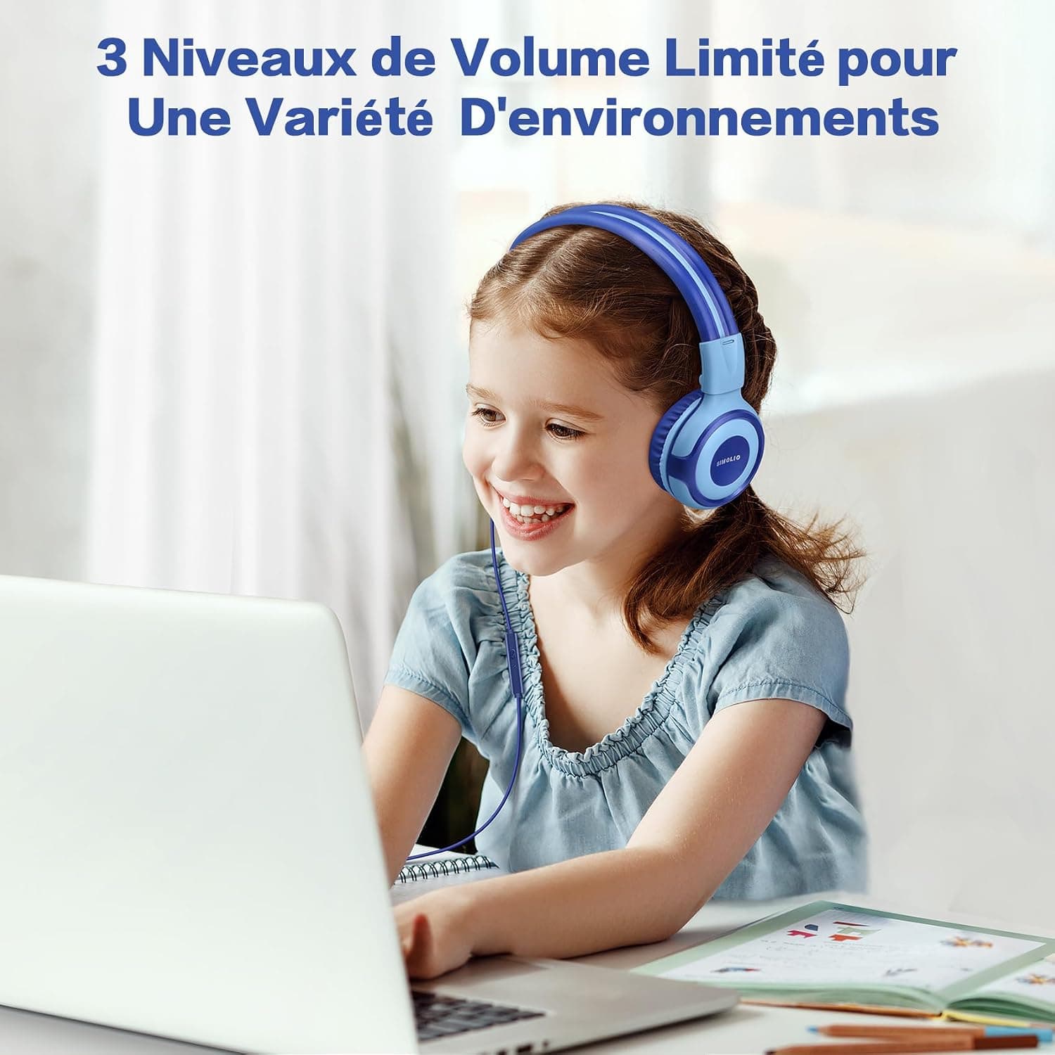 SIMOLIO Manyshare Casque Audio Enfant avec Microphone, Limite de Volume