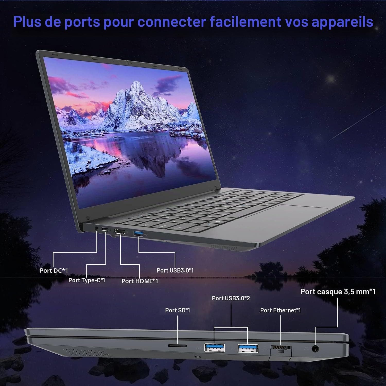 PC Portable 14 pouces FHD, Processeur Core i7, 8 Go RAM, 256 Go SSD
