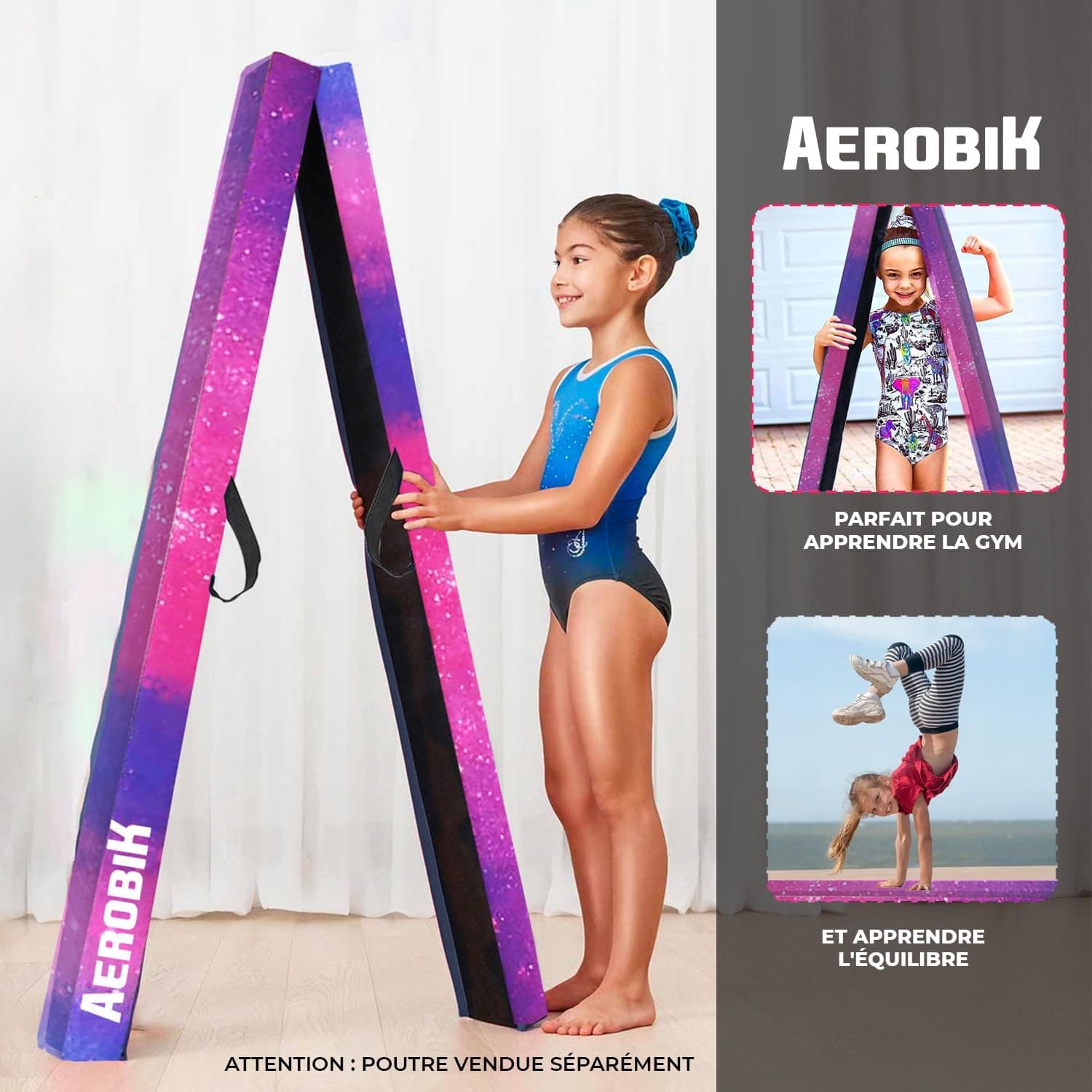 Aerobik | Housse Poutre Gymnastique Enfant Galaxy 240x10x6 cm | Housse de Remplacement Zip en U Lavable | Compatible Poutre Gym avec Housse Amovible | Ăquipement Gym Enfant | Original Corner