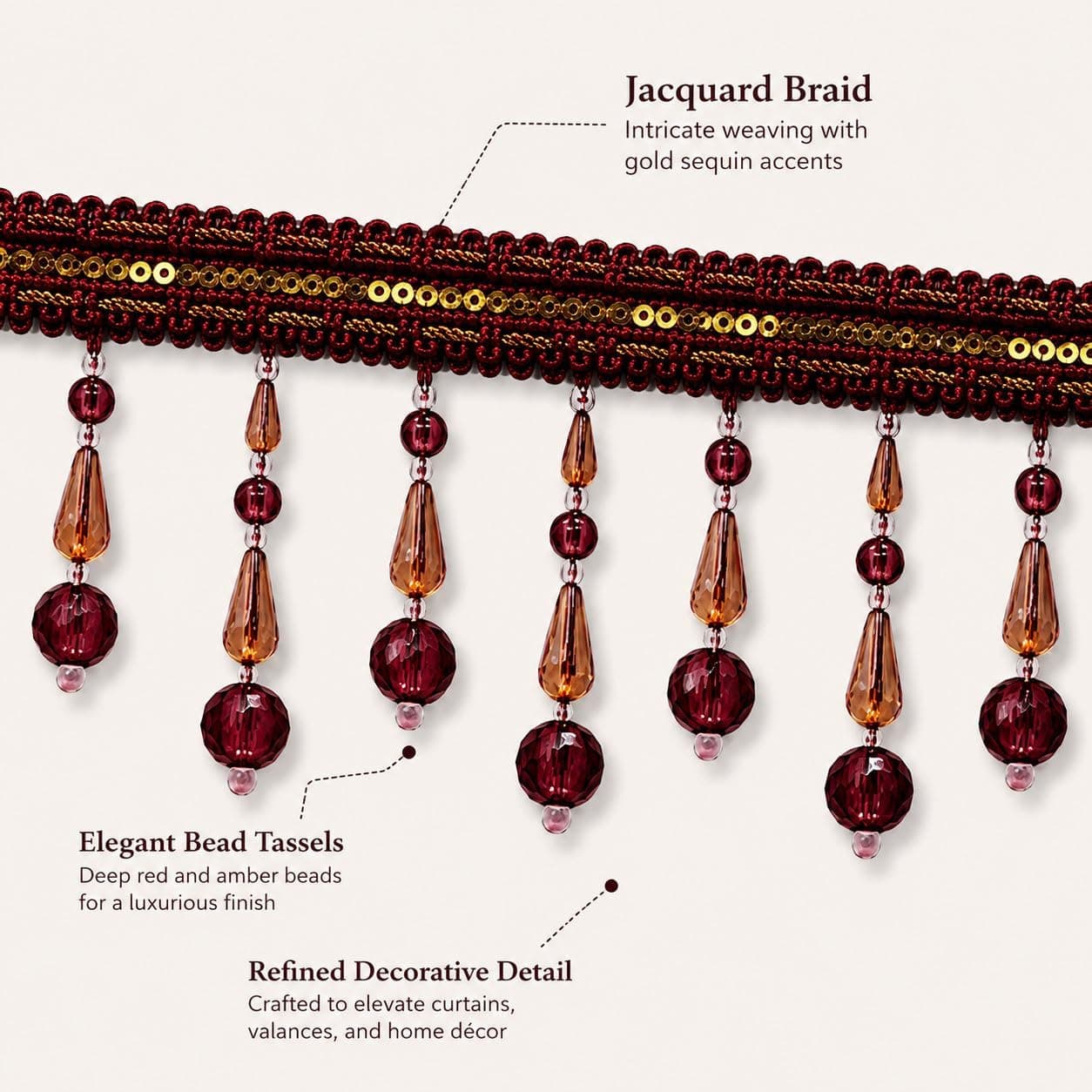 Ruban jacquard tressé à franges pour rideaux, nappes, mariage, 0,9 m